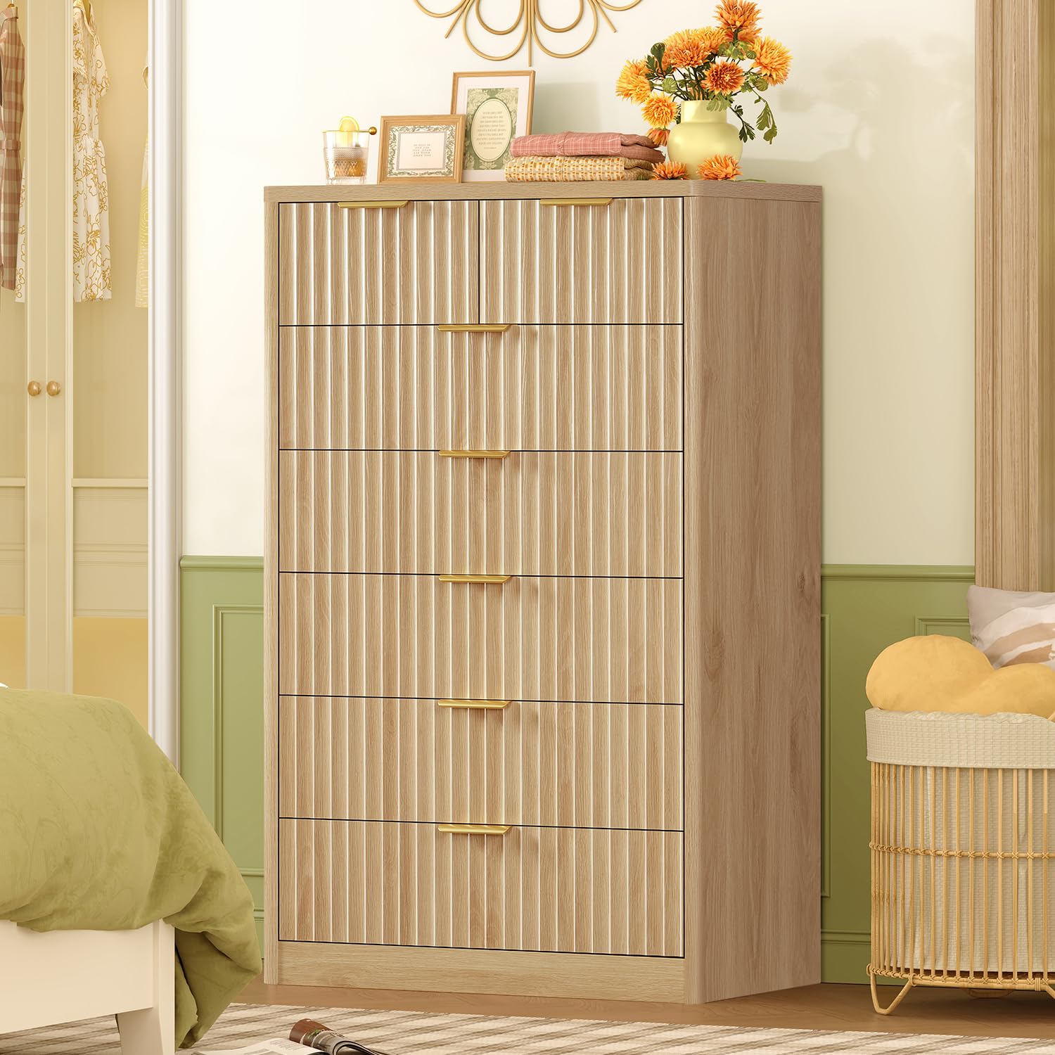 Fluted Dresser with 7 Drawers - 48" Tall Modern Chest of Drawers