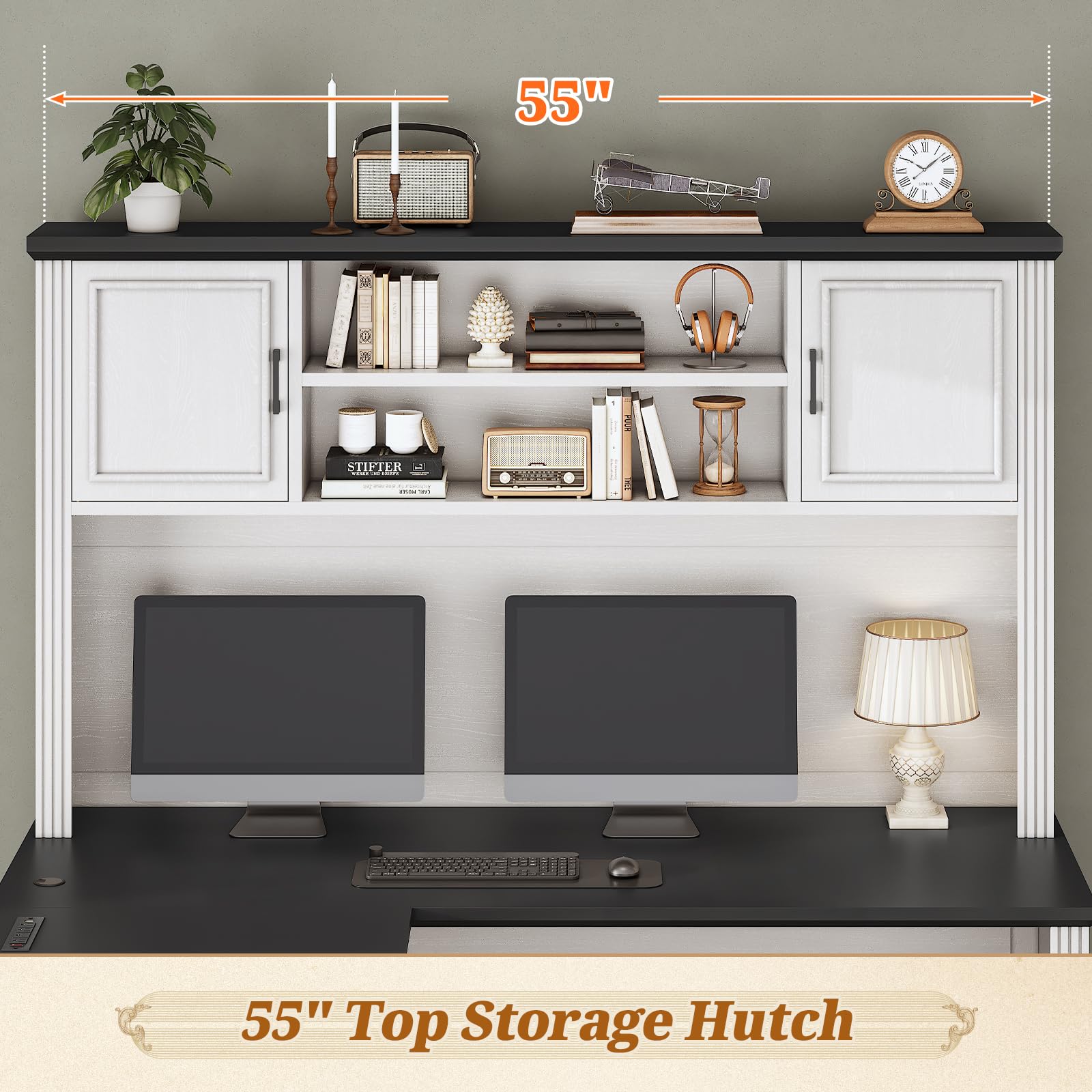 L-Shaped Desk with Hutch and Storage Shelves