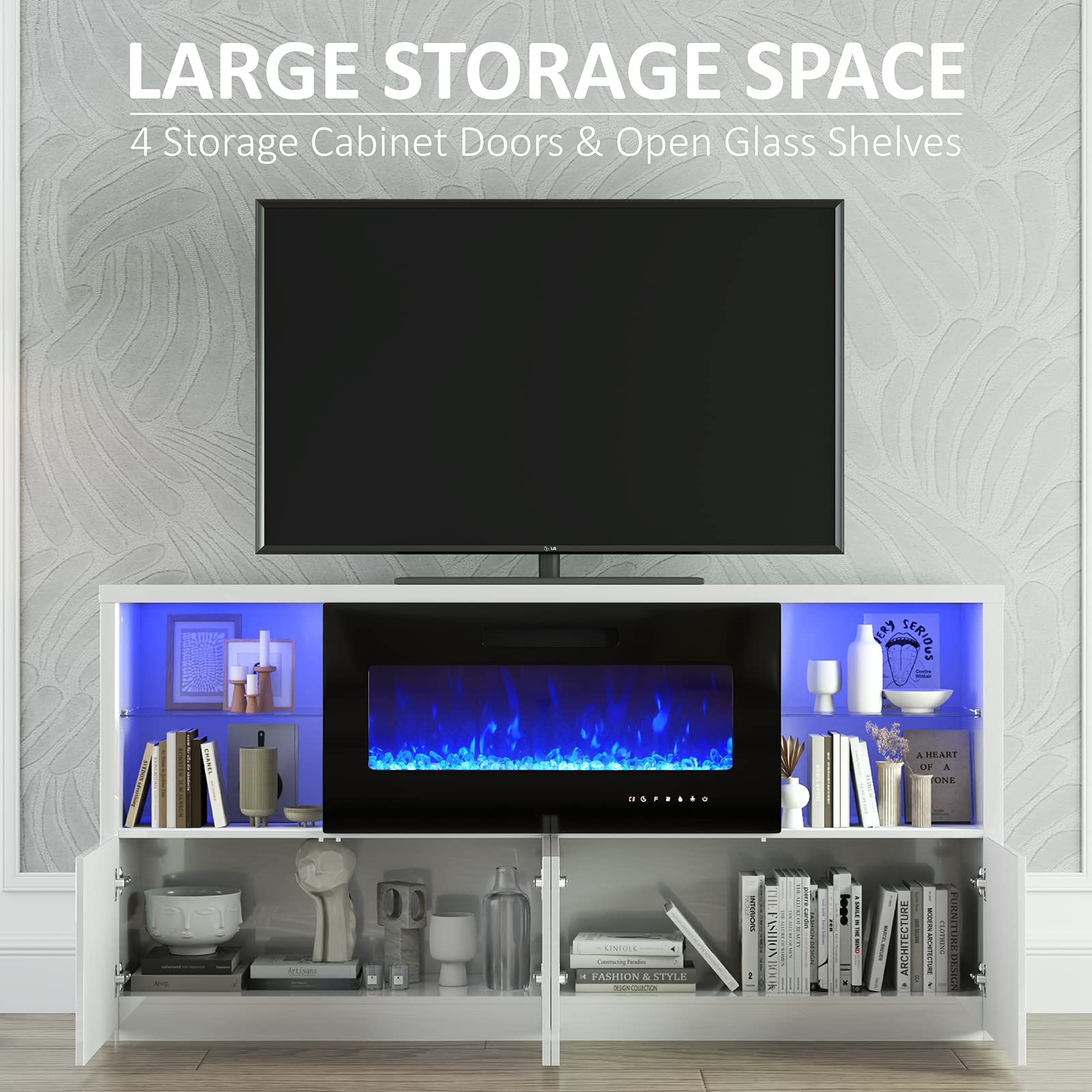 Modern Fireplace TV Stand 68 Inches White