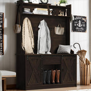 Farmhouse Hall Tree with Bench and Sliding Barn Doors