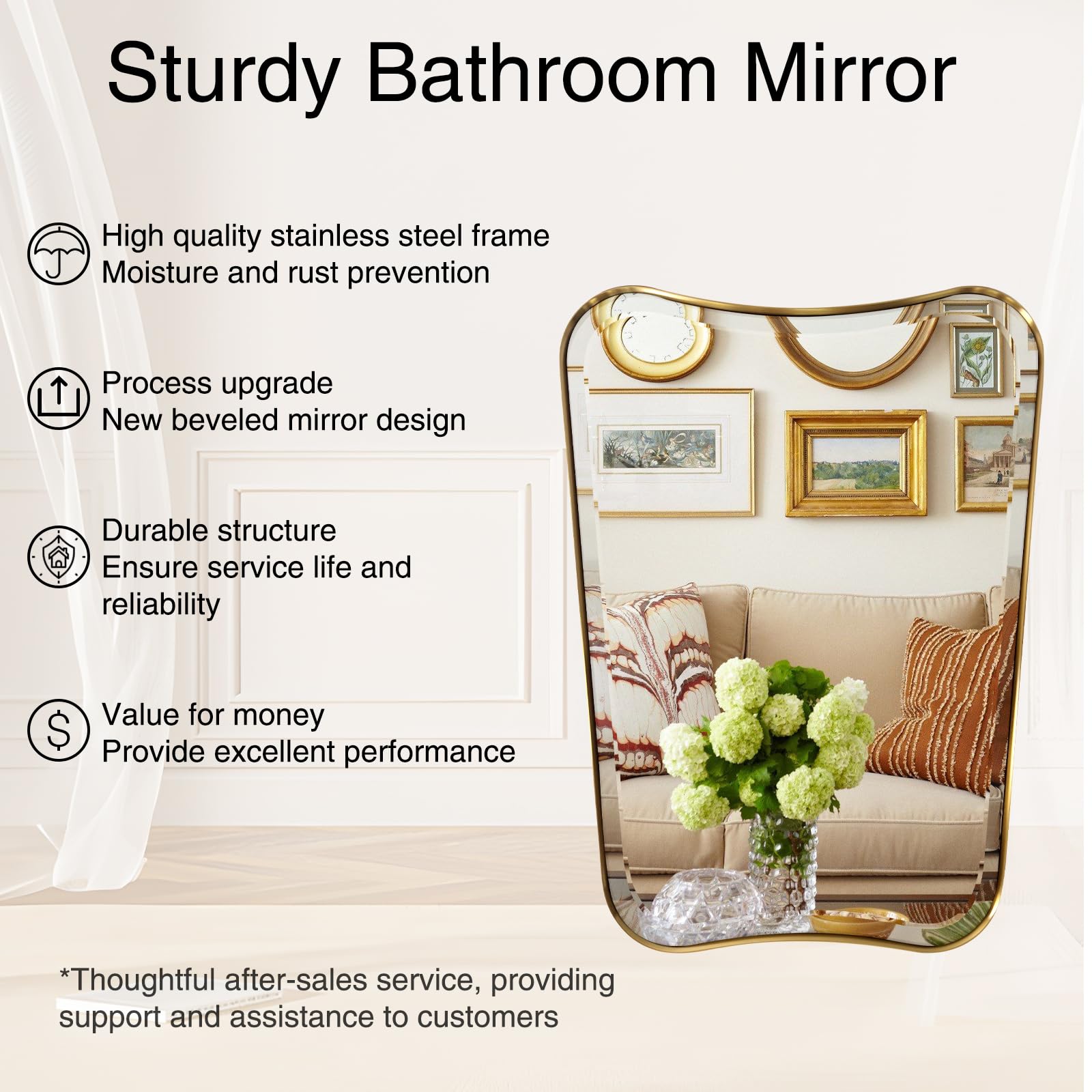 Wavy Bathroom Mirror 36x24 Gold Brushed Stainless Steel