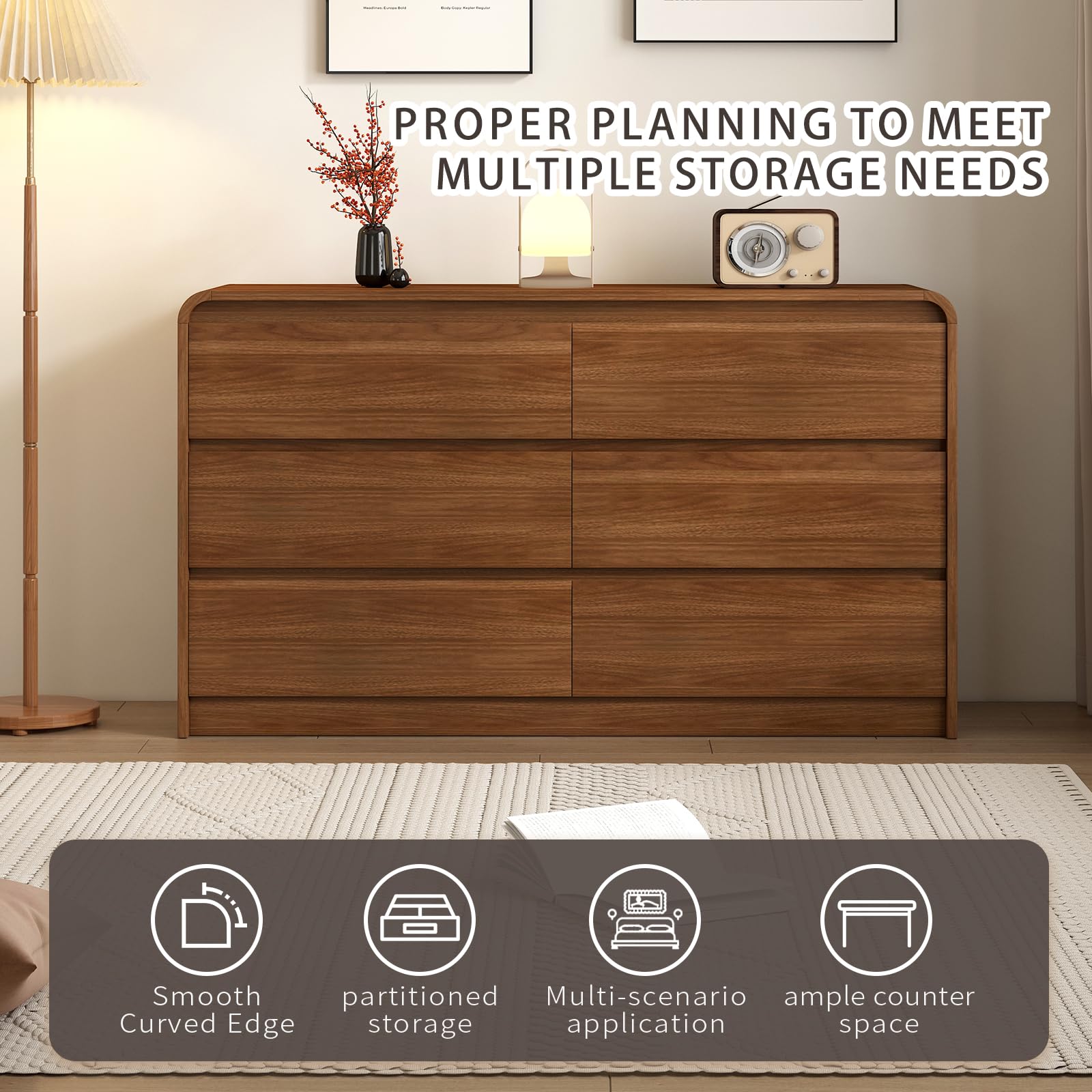 6 Drawer Dresser with Curved Anti-Collision Design