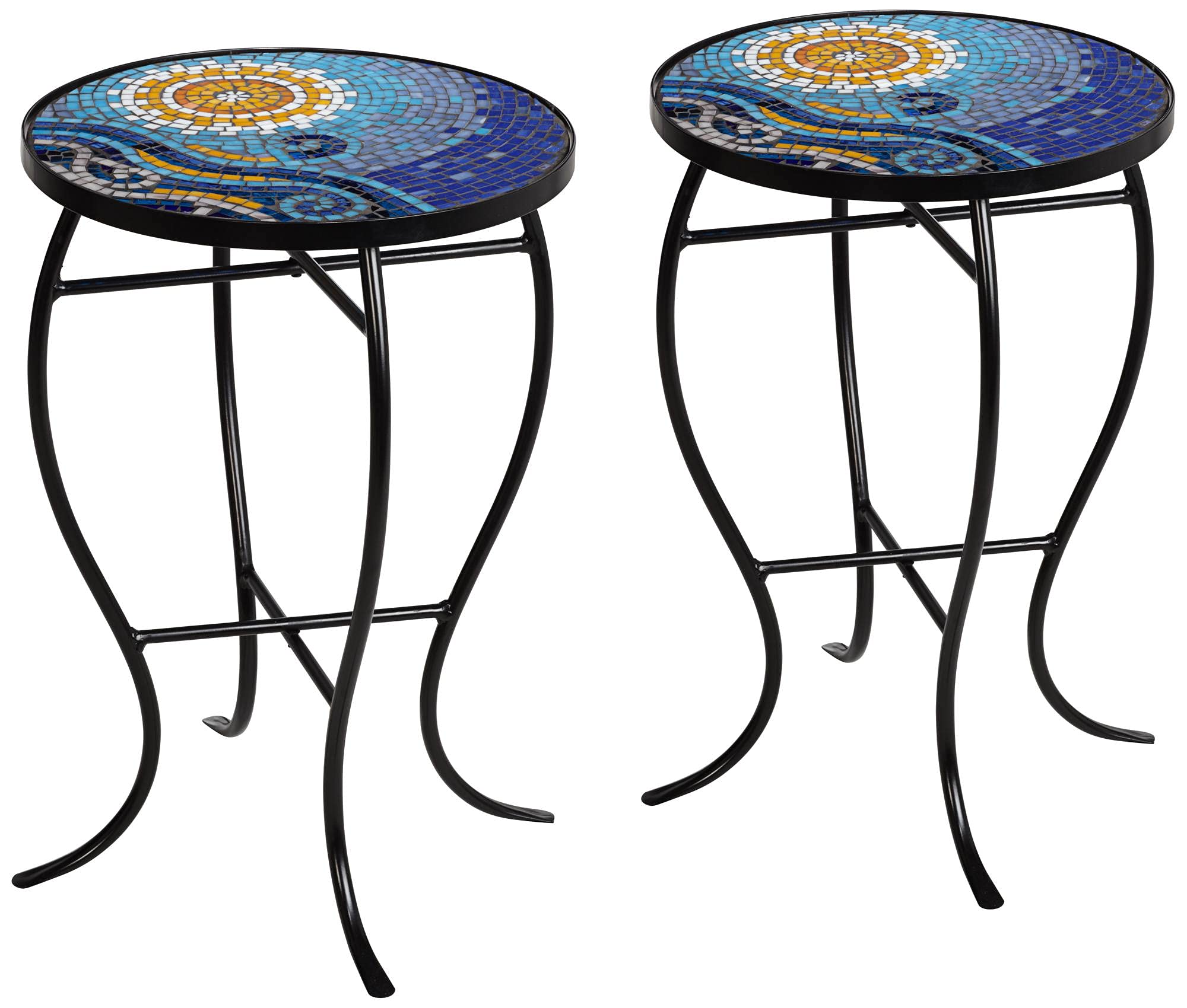 Ocean Scene Mosaic Round Outdoor Accent Tables Set of 2