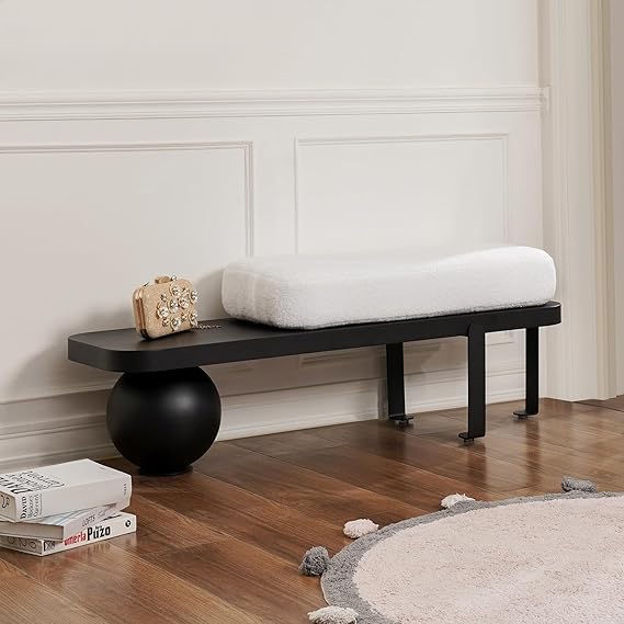 47.2" Modern Boucle Upholstered Bench with Metal Legs
