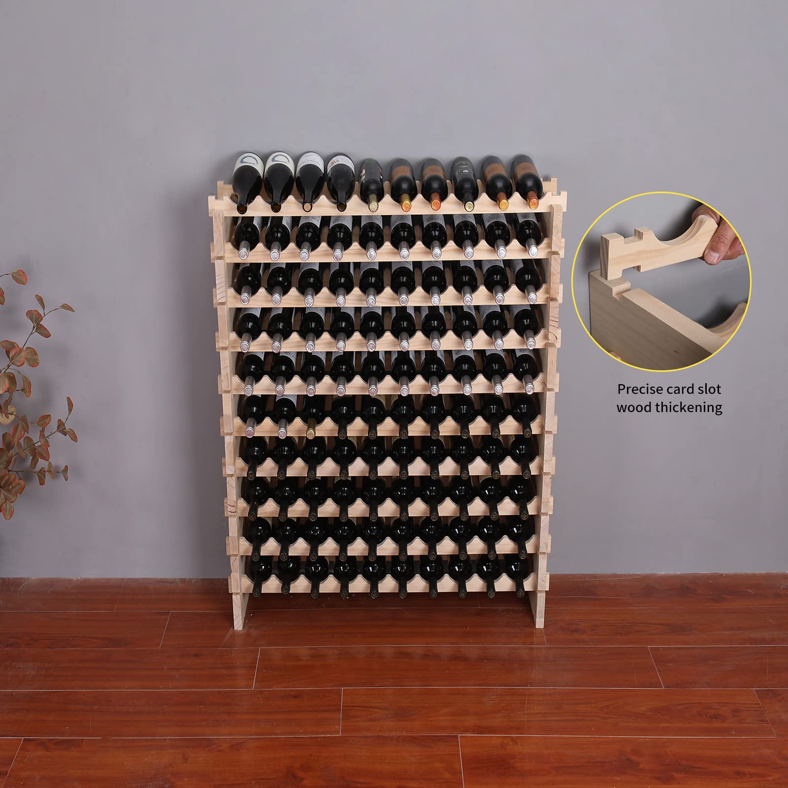 100-Bottle Wine Rack Cabinet Freestanding Wooden Storage