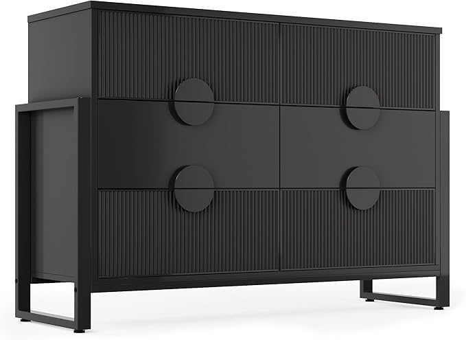 Fluted Dresser with 4 Drawers - Modern Chest with Steel Frame
