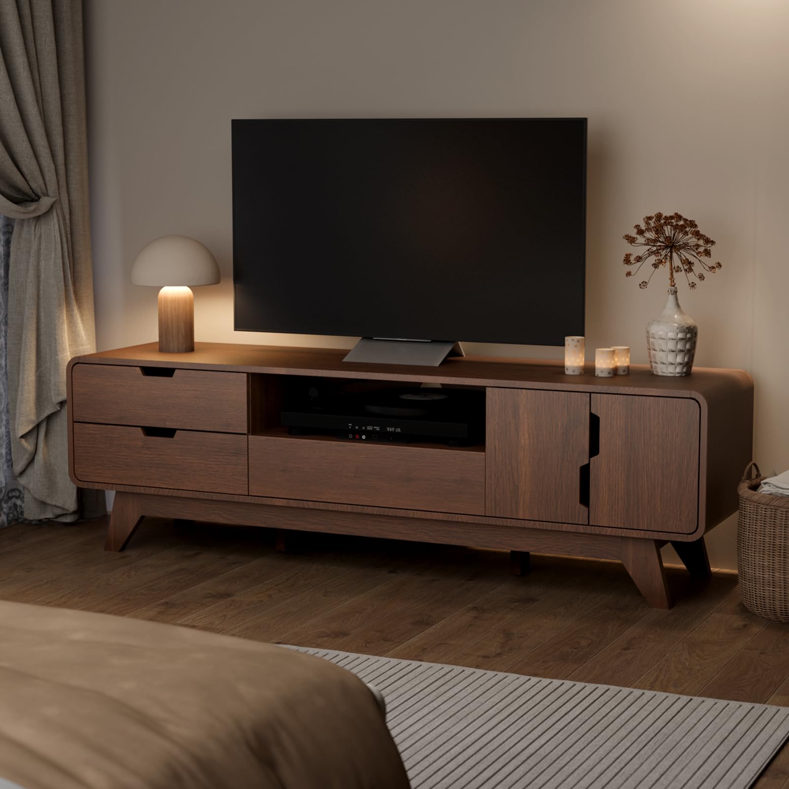 63" TV Stand with Storage Cabinet and 3 Drawers