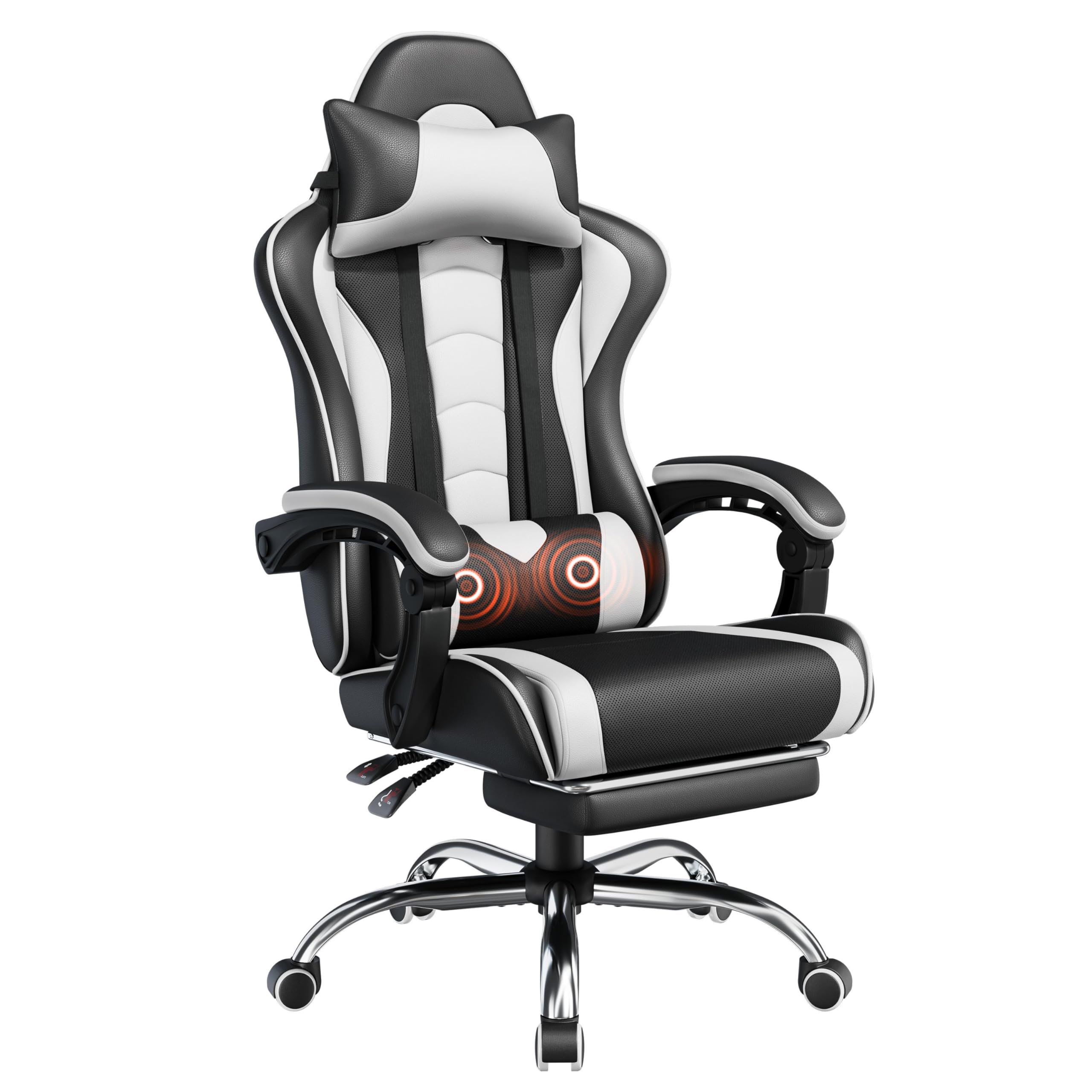 Gaming Chair with Massage Lumbar Support and Footrest