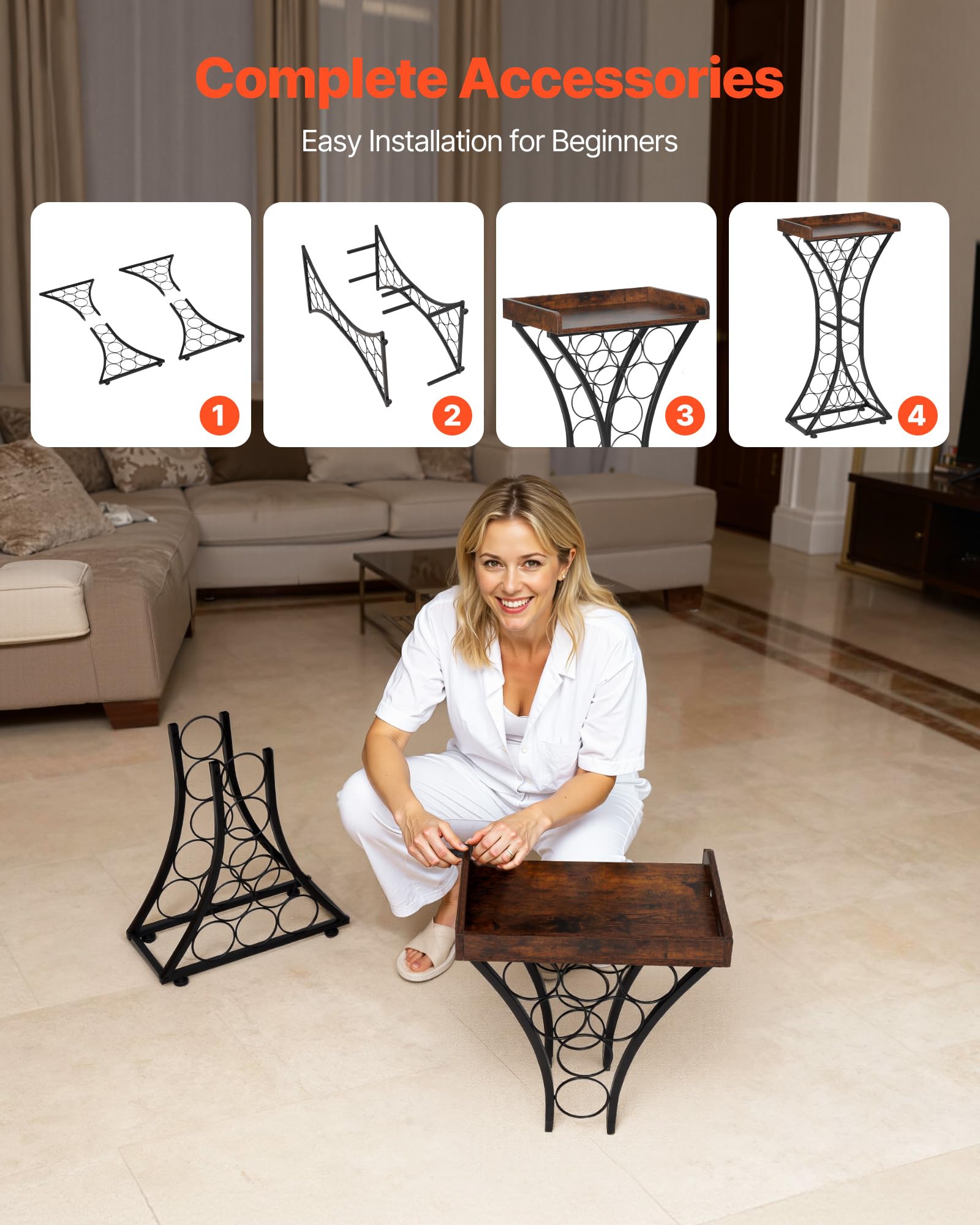 15 Bottle Freestanding Wine Rack with Wood Tabletop