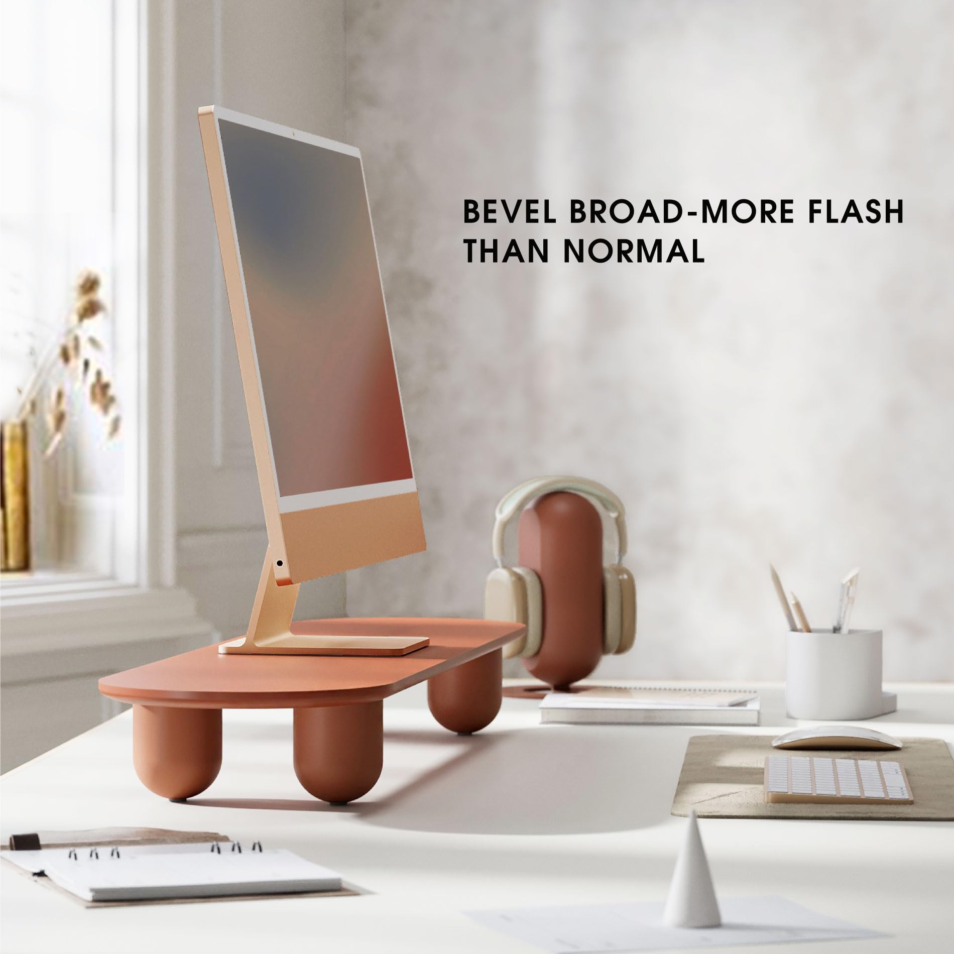 34 Inch Dual Monitor Riser with Wooden Shelf