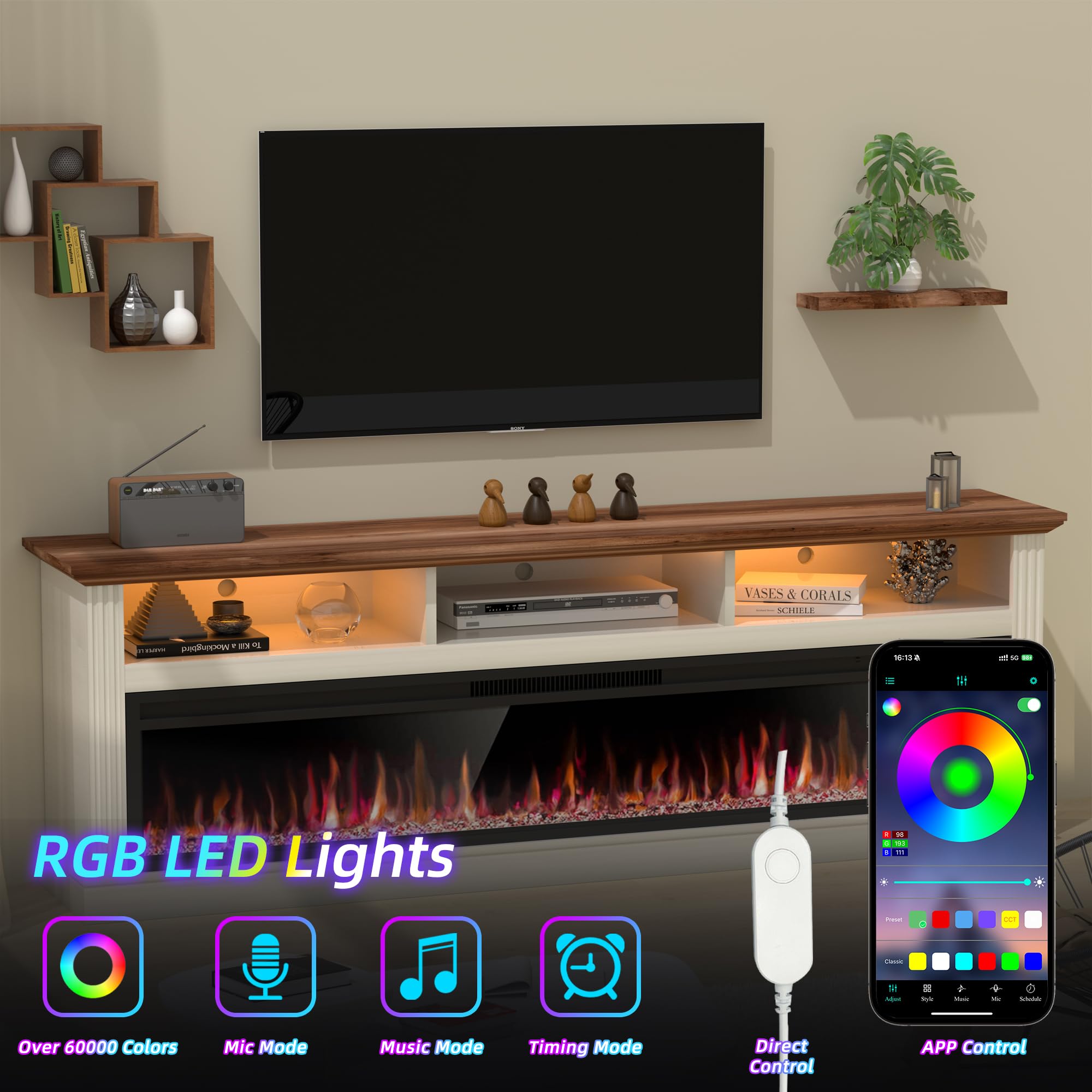 58" Fireplace TV Stand with Electric Fireplace