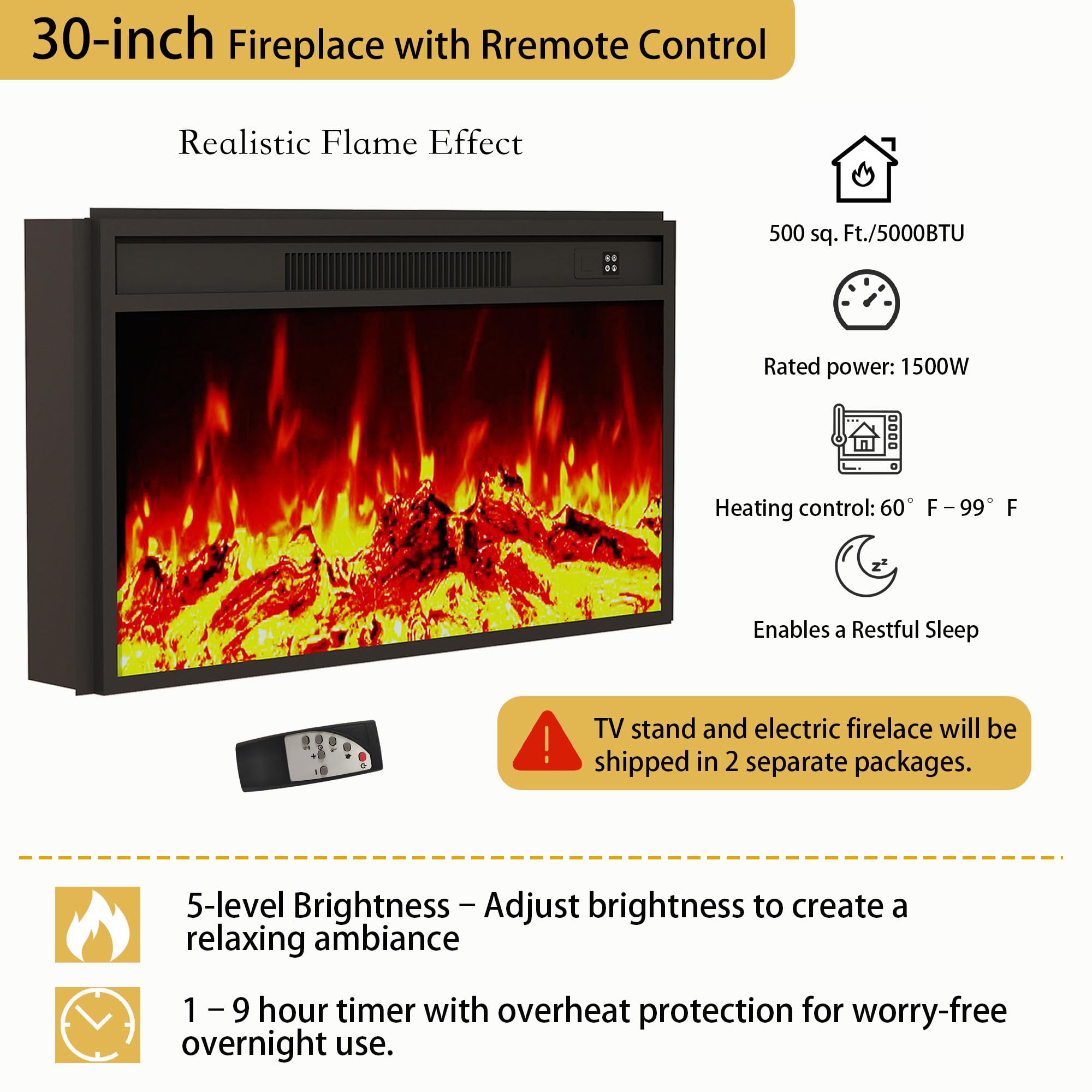 70" Fluted Fireplace TV Stand with Electric Fireplace