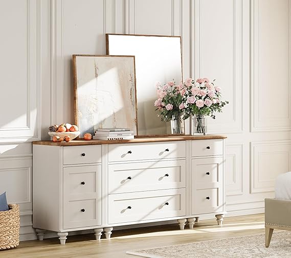 Dresser with 5 Drawers and 2 Storage Cabinets with Charging Station