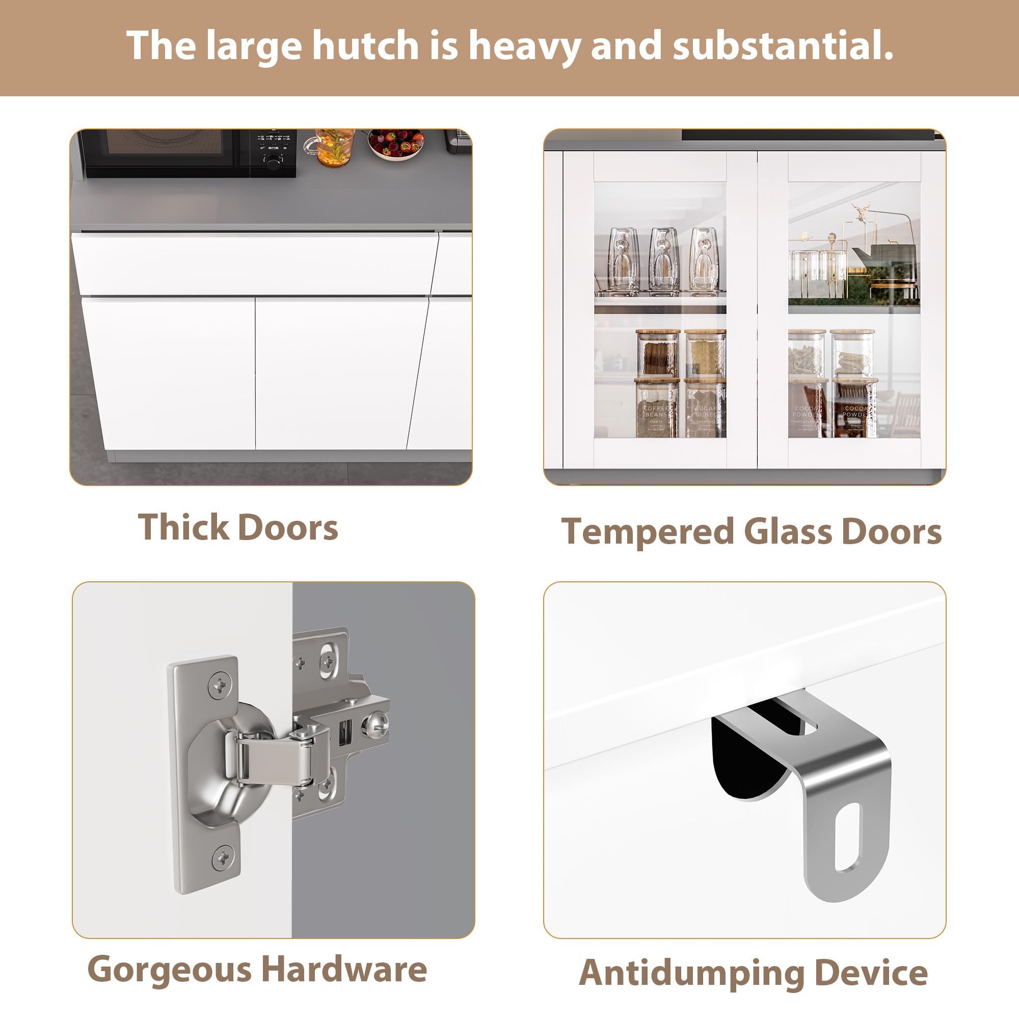Kitchen Pantry Storage Cabinet with Glass Doors