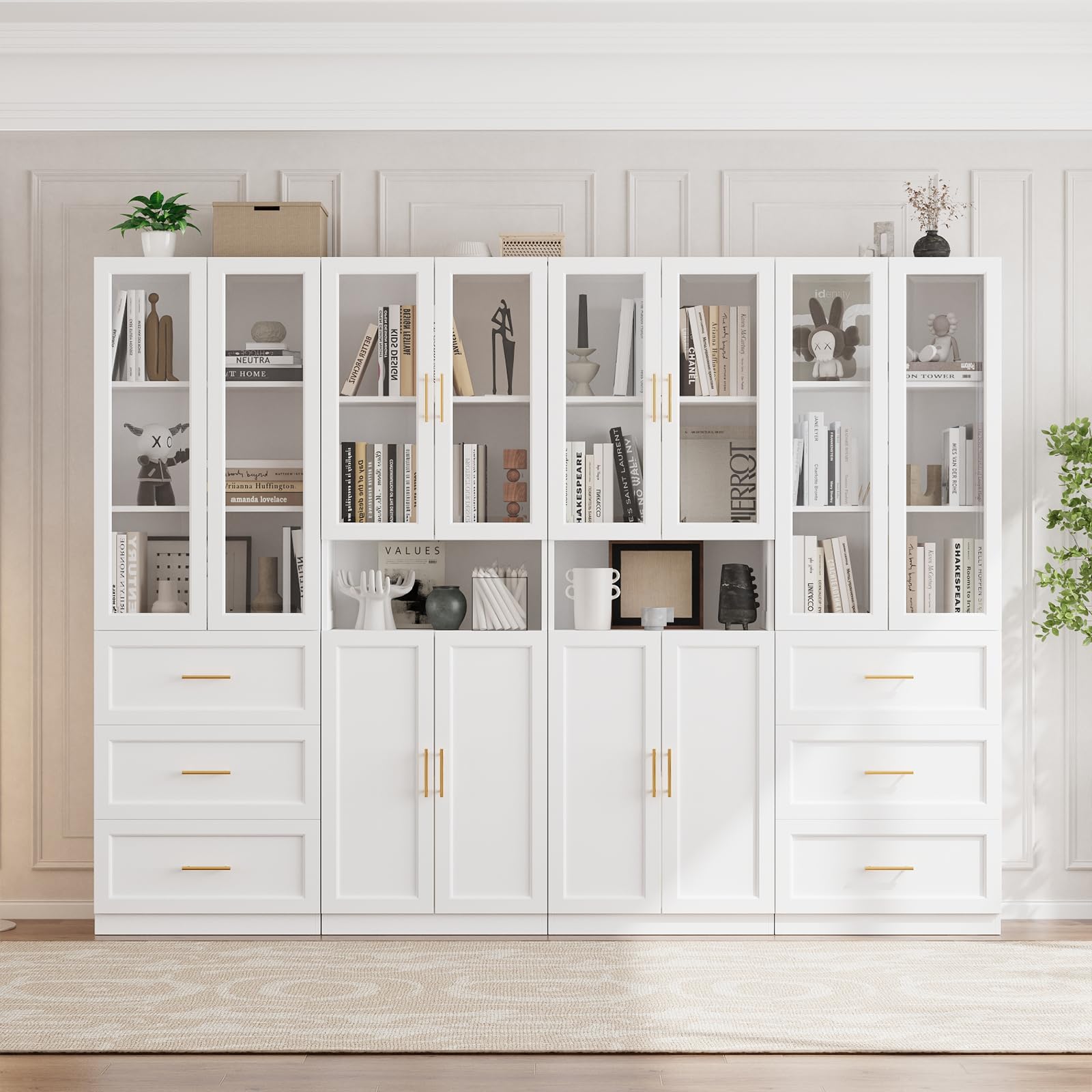 5-Tier Bookcase with Glass Doors and Drawers