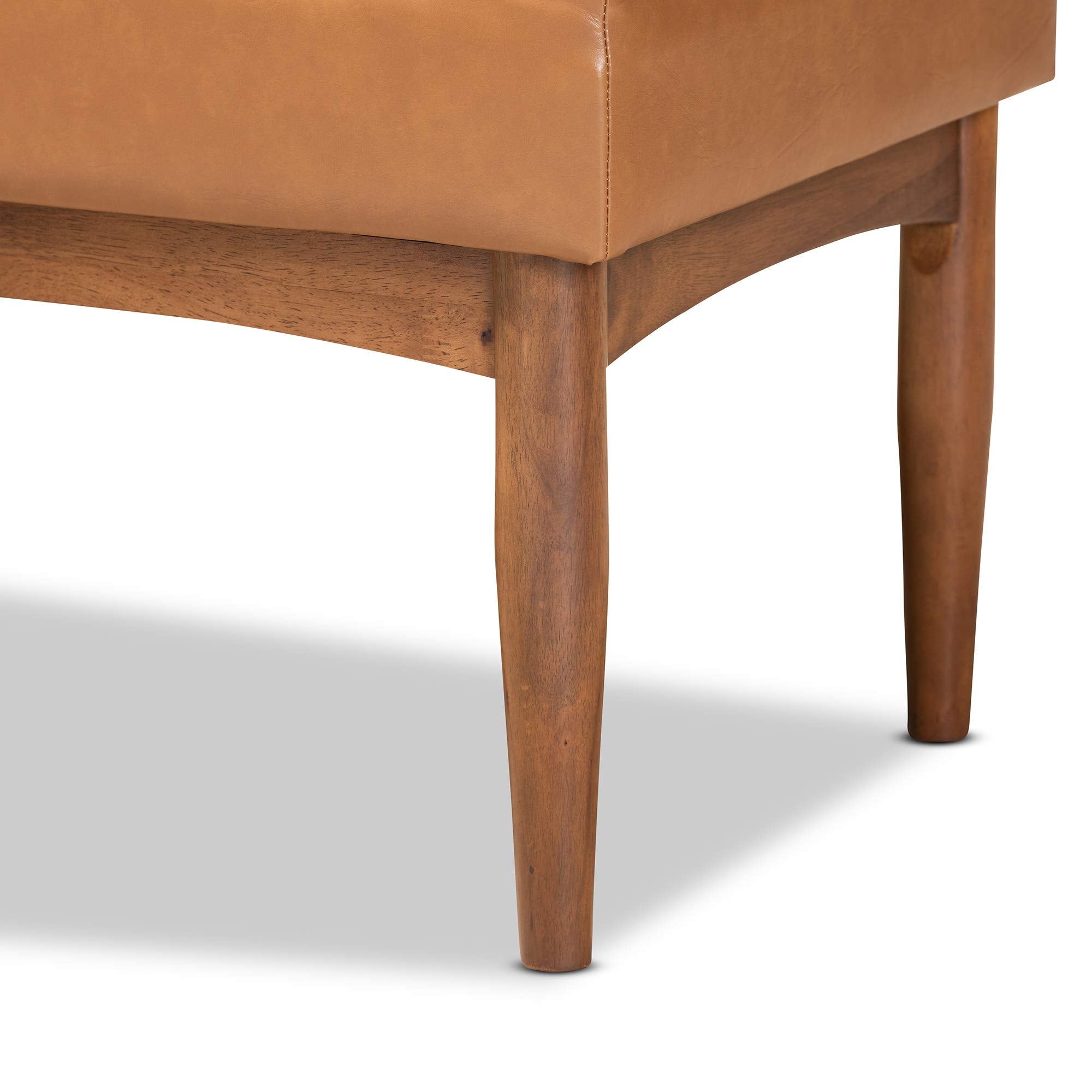 Mid-Century Modern Tan Faux Leather Dining Bench