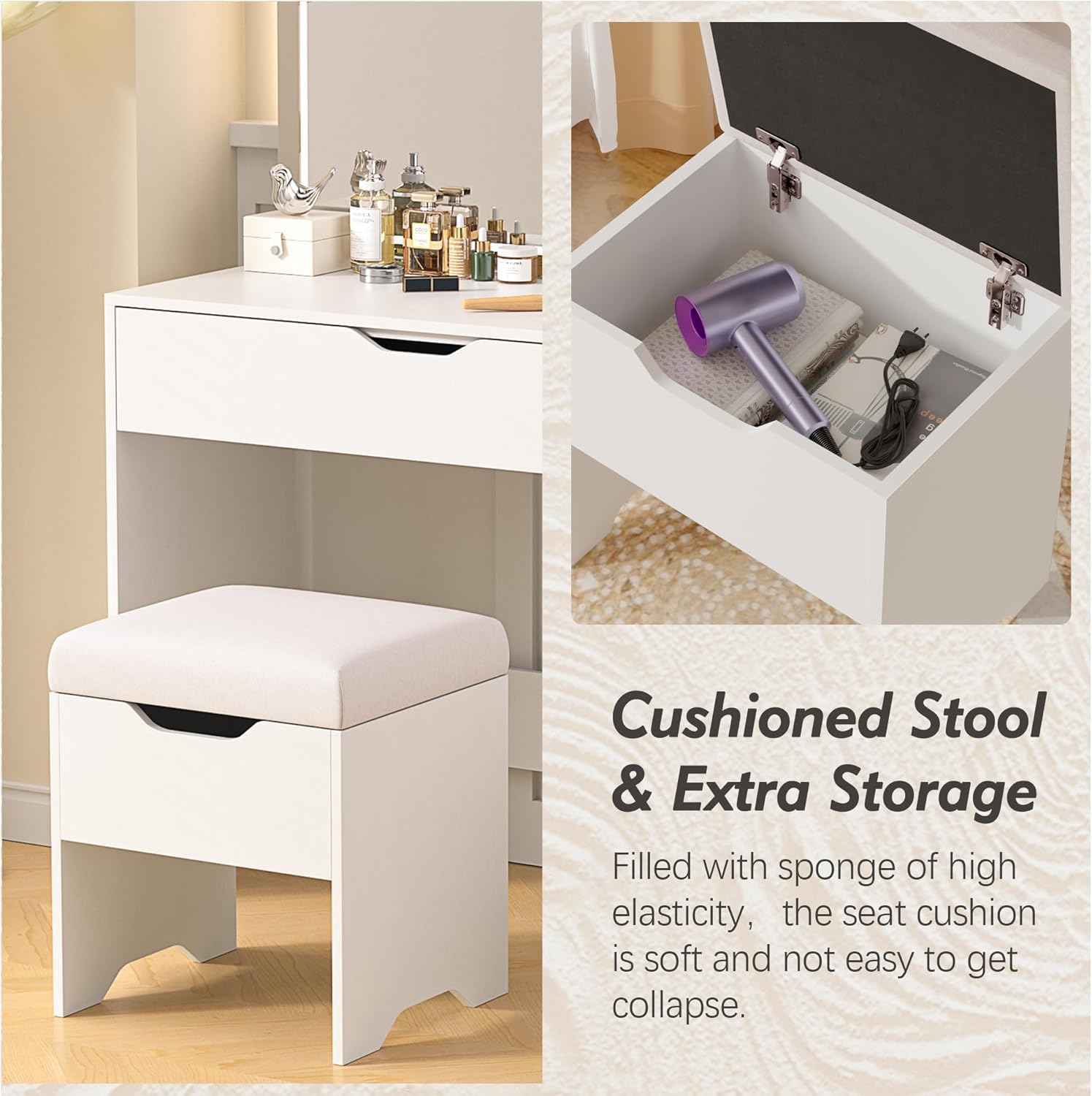 Vanity Desk Set with LED Lighted Mirror and Power Outlet