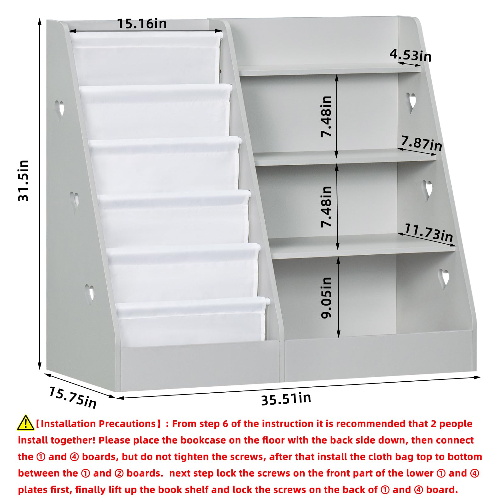 4 Tier Kids Bookshelf with Storage Organizer