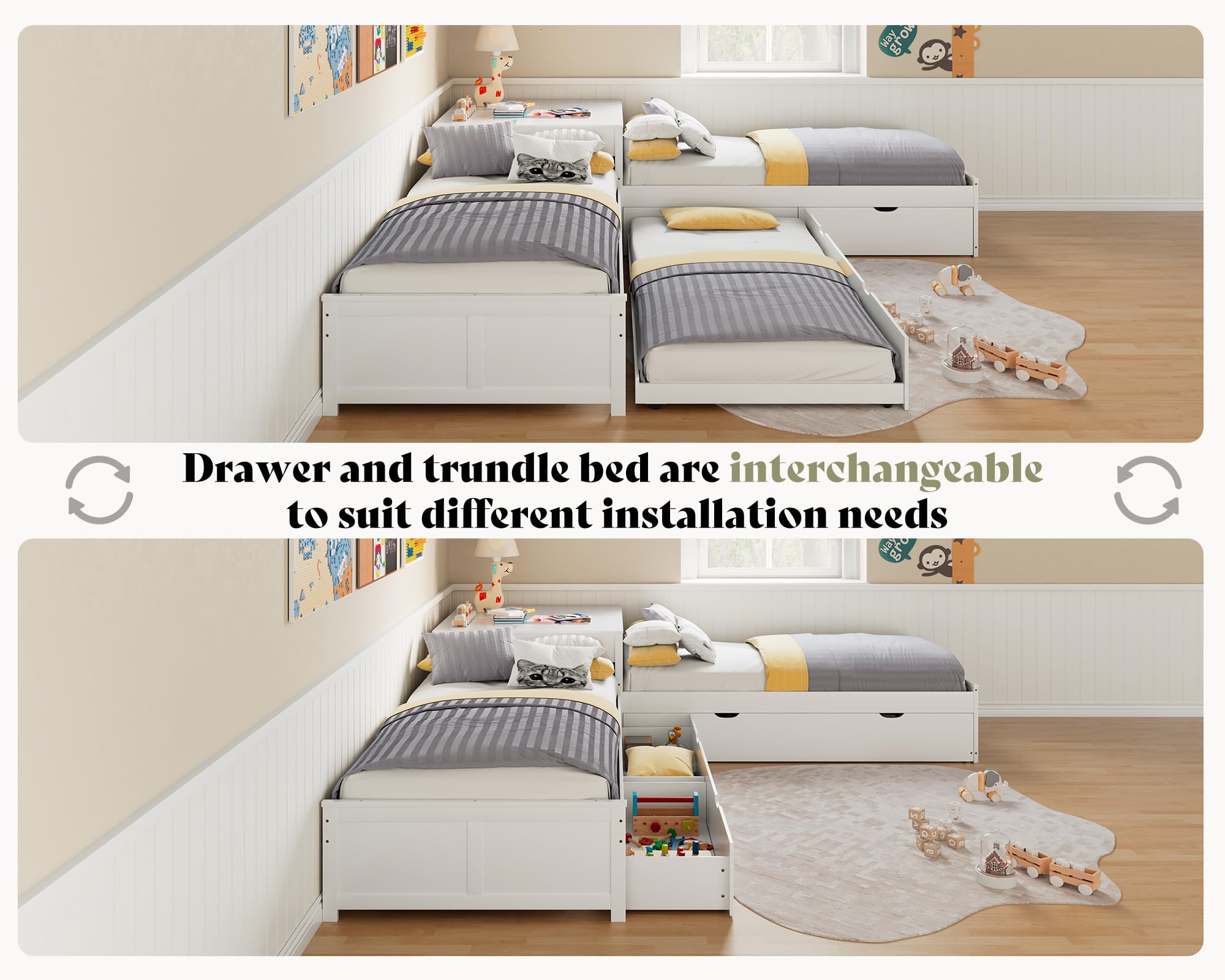 L-Shaped Twin Trundle Bed with Storage Desk