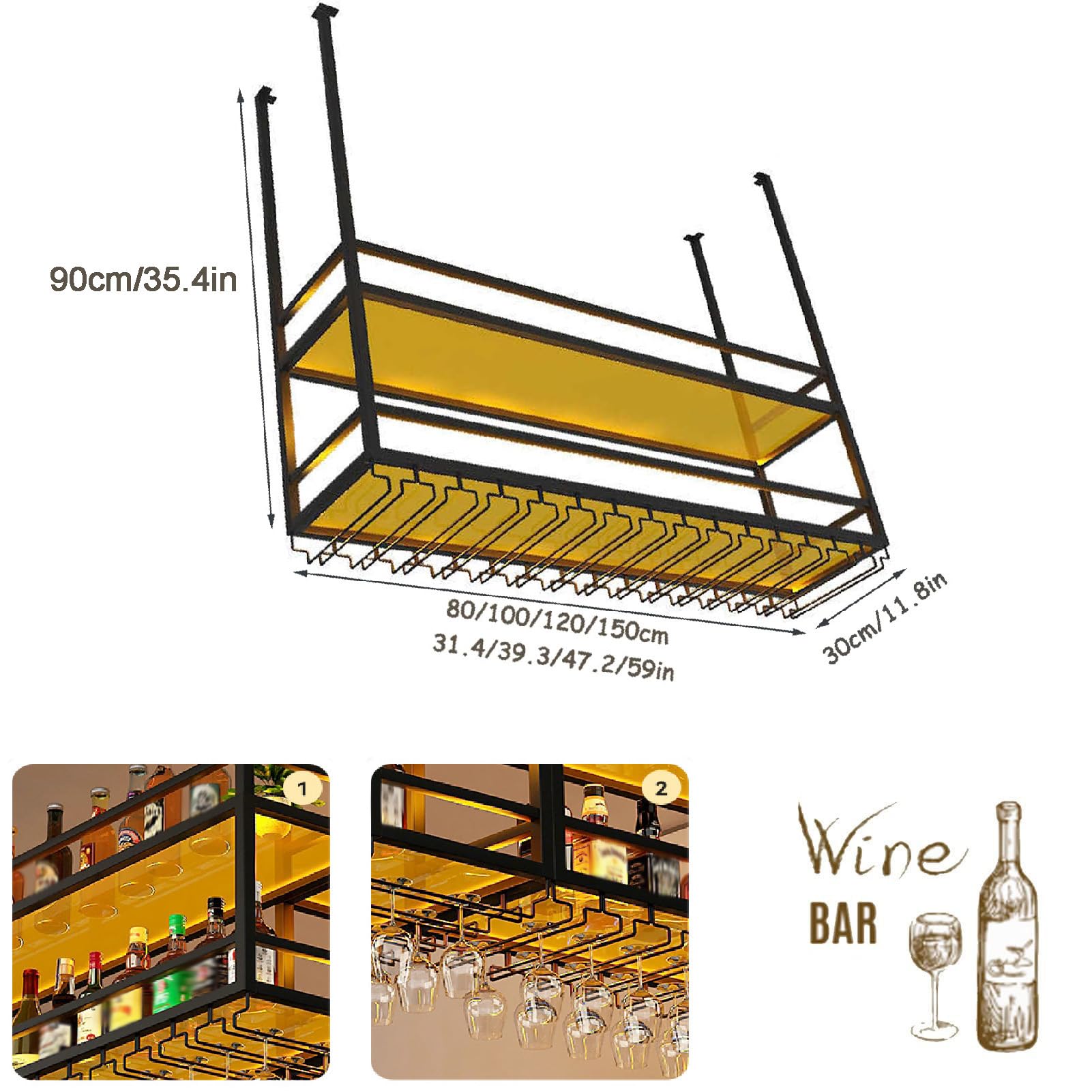 Ceiling Wine Glass Rack with LED Light