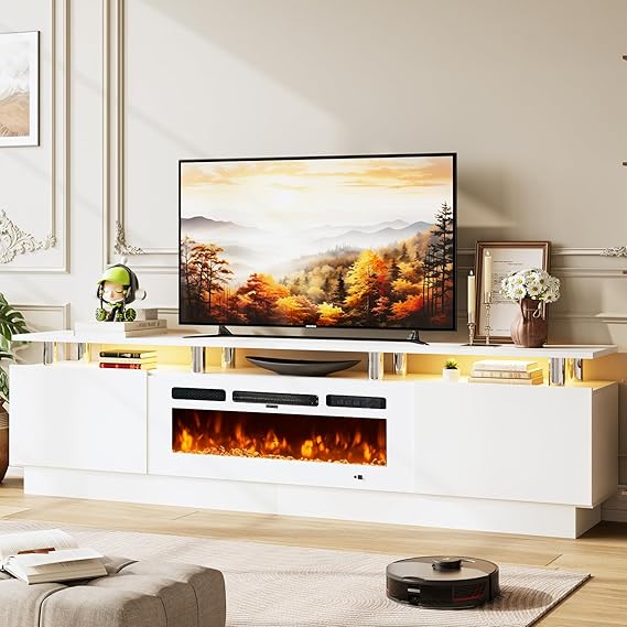 70" TV Stand with Electric Fireplace and Storage Cabinet