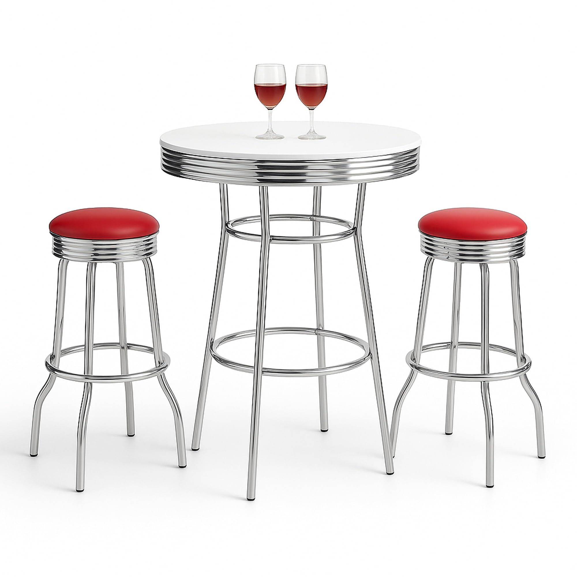 Retro Chrome 3-Piece Pub Bar Set with Swivel Stools