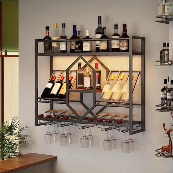 Wall Mounted Wine Rack with LED Light