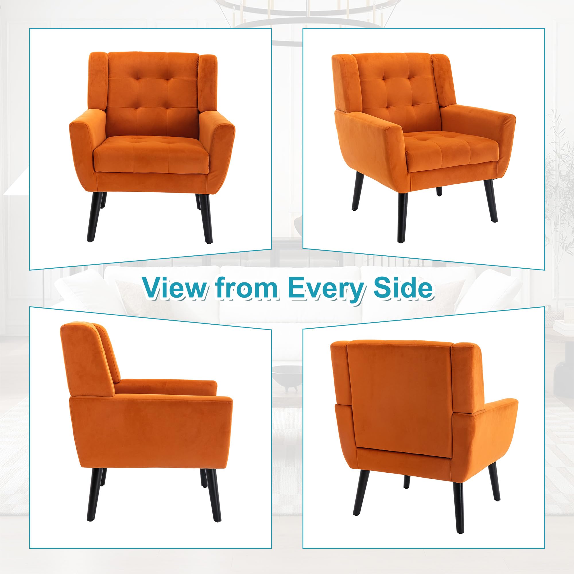 Mid Century Velvet Accent Chair with Wood Legs
