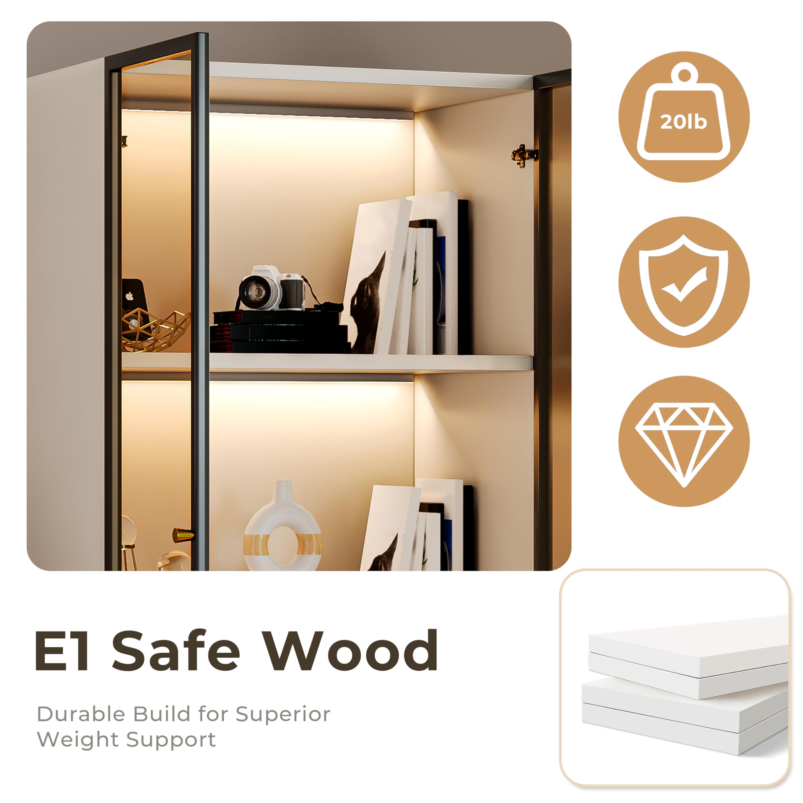 Modern White Lighted Glass Display Cabinet with Two Drawers