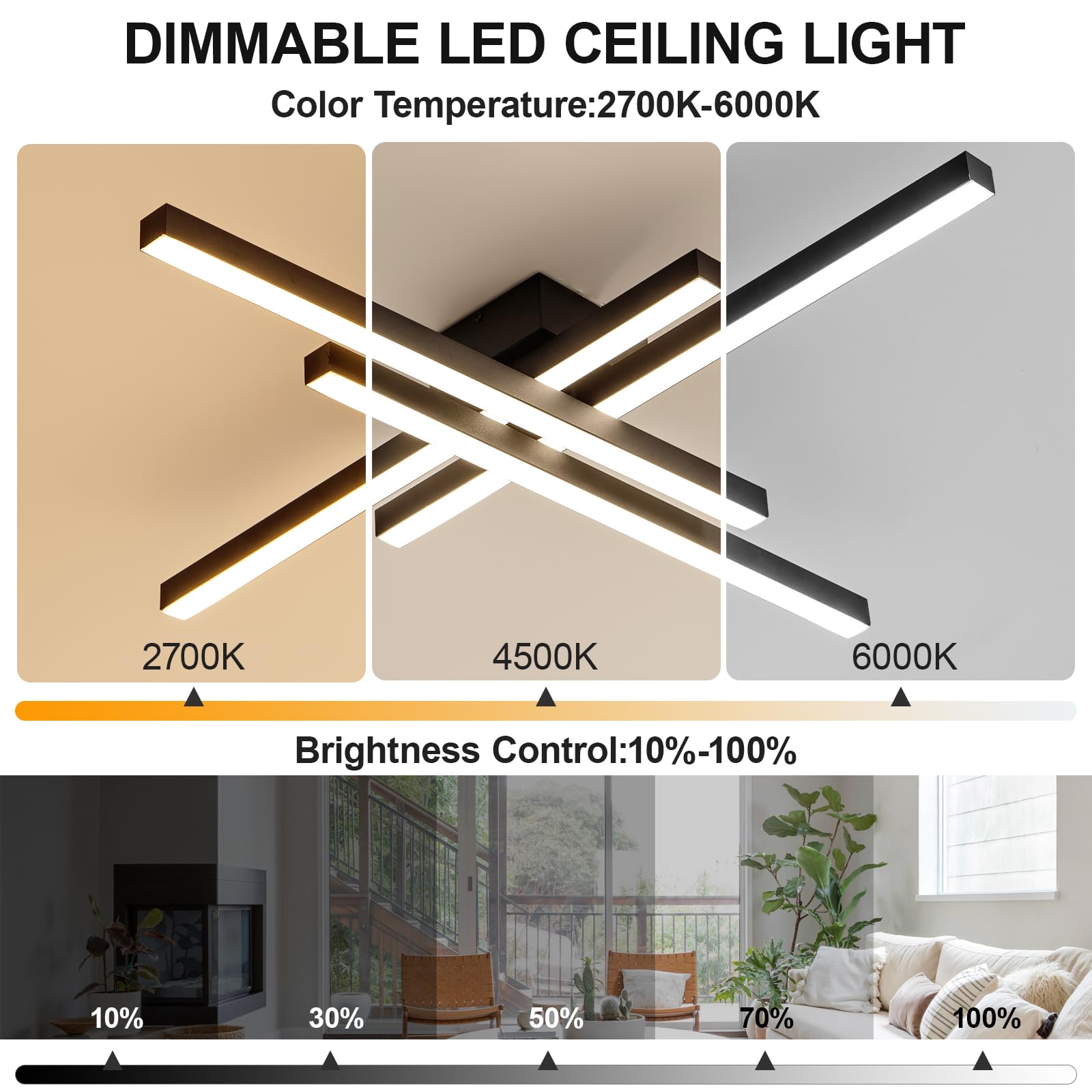 Modern Sputnik Ceiling Light with Remote - 43.3" Dimmable LED Fixture