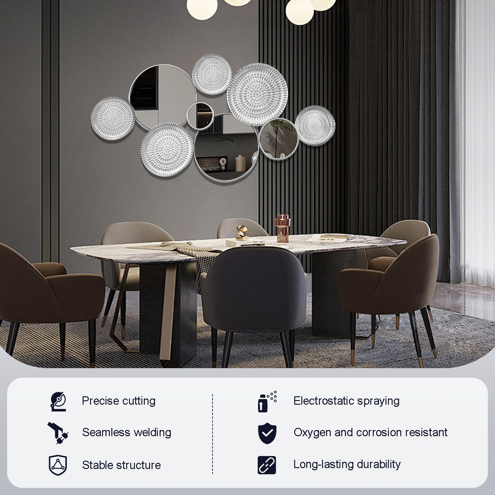 Silver Wall Mirror Decorative Large Modern 45x23 Inch