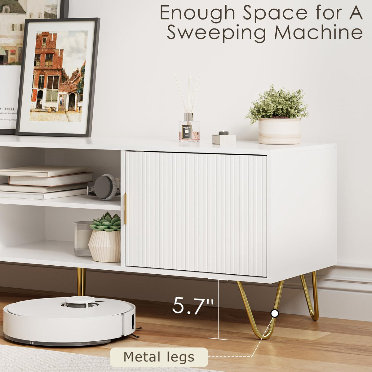 TV Stand for 55-65 Inch TV with Soft Hinge Door and 2 Cabinets