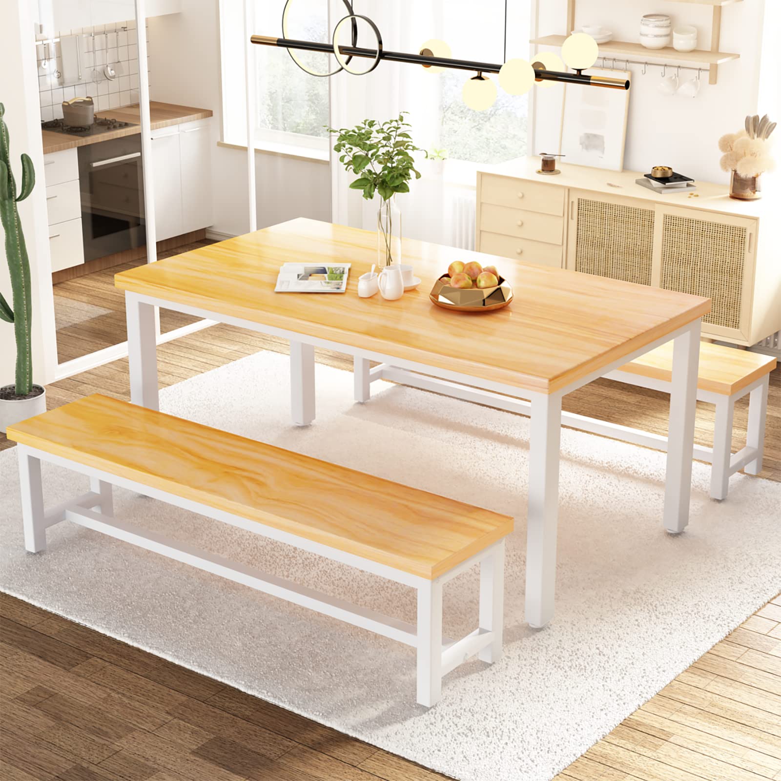 43.3" Dining Table Set for 4 with 2 Benches