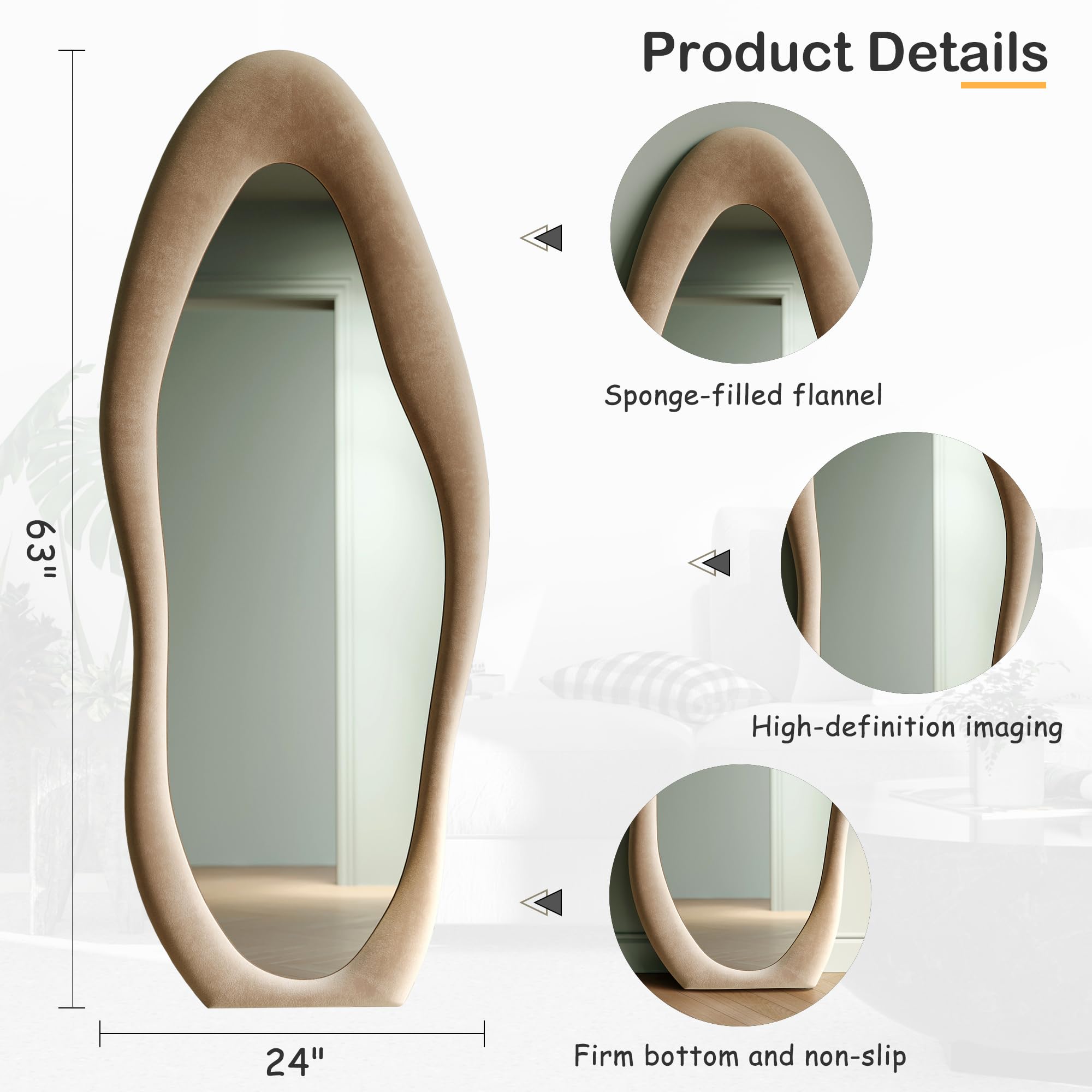 Full Length Mirror 63x24 Flannel Wrapped Wooden Frame