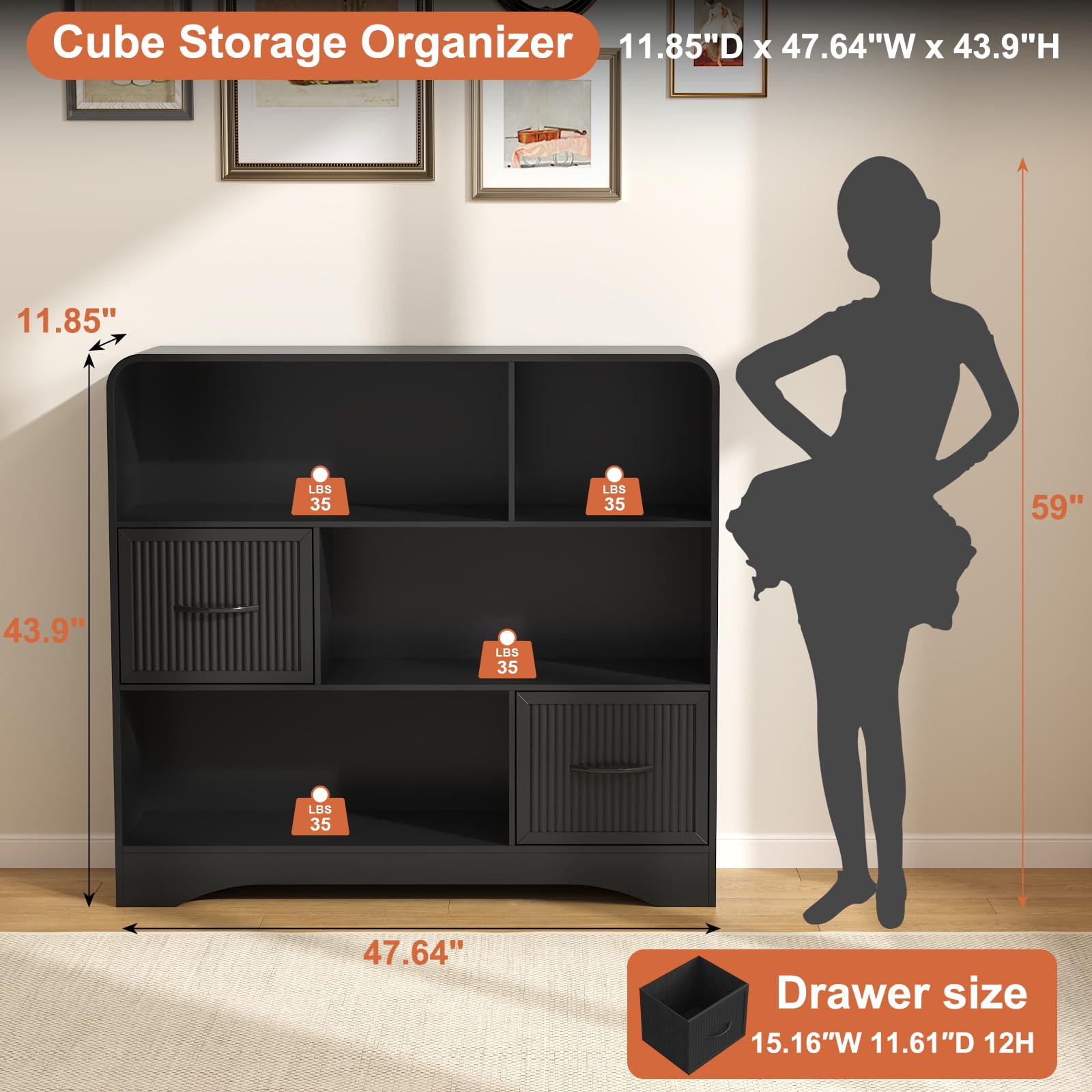 6 Cube Storage Organizer with 2 Fabric Bins