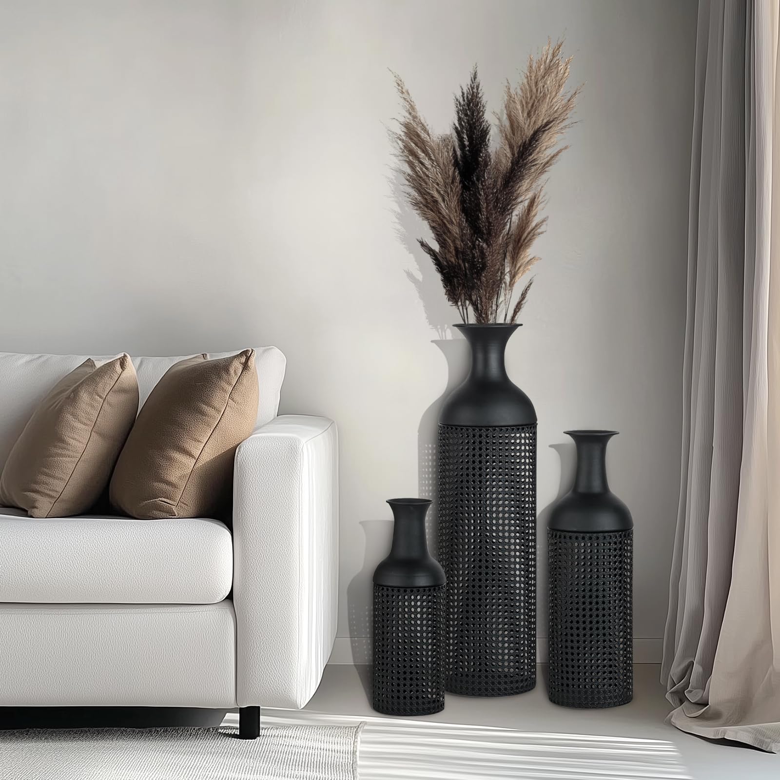 Black Metal Floor Vases Set of 3