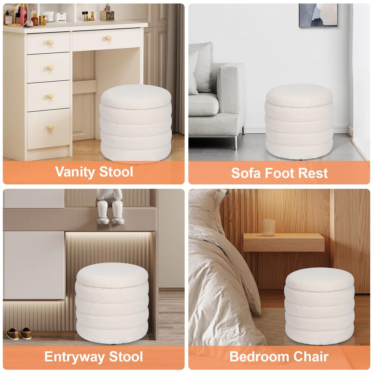 Teddy Sherpa Round Ottoman with Storage