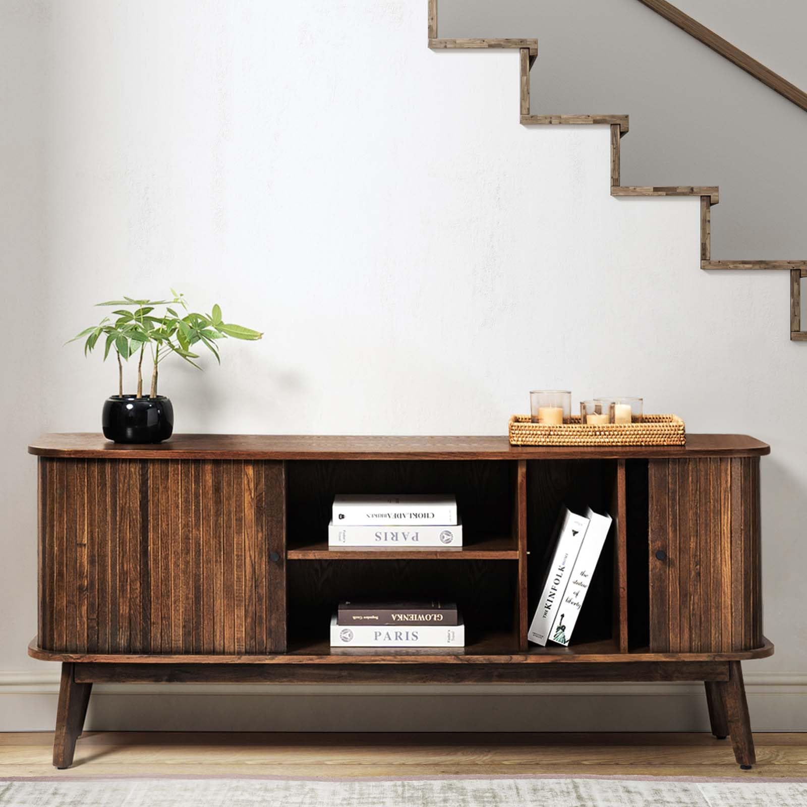 Mid Century Modern TV Stand with Sliding Barn Doors