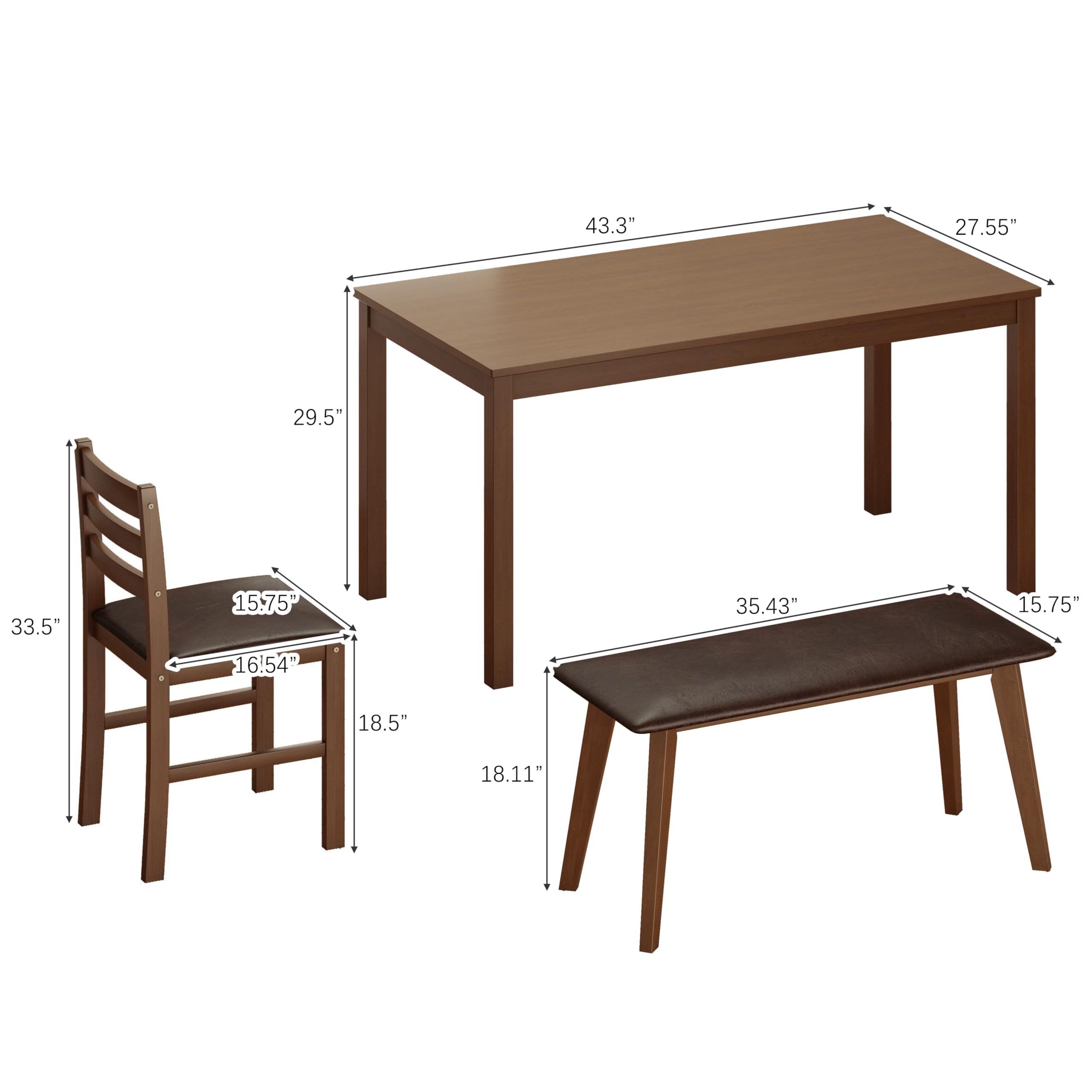 5-Piece Dining Table Set with Chairs and Bench