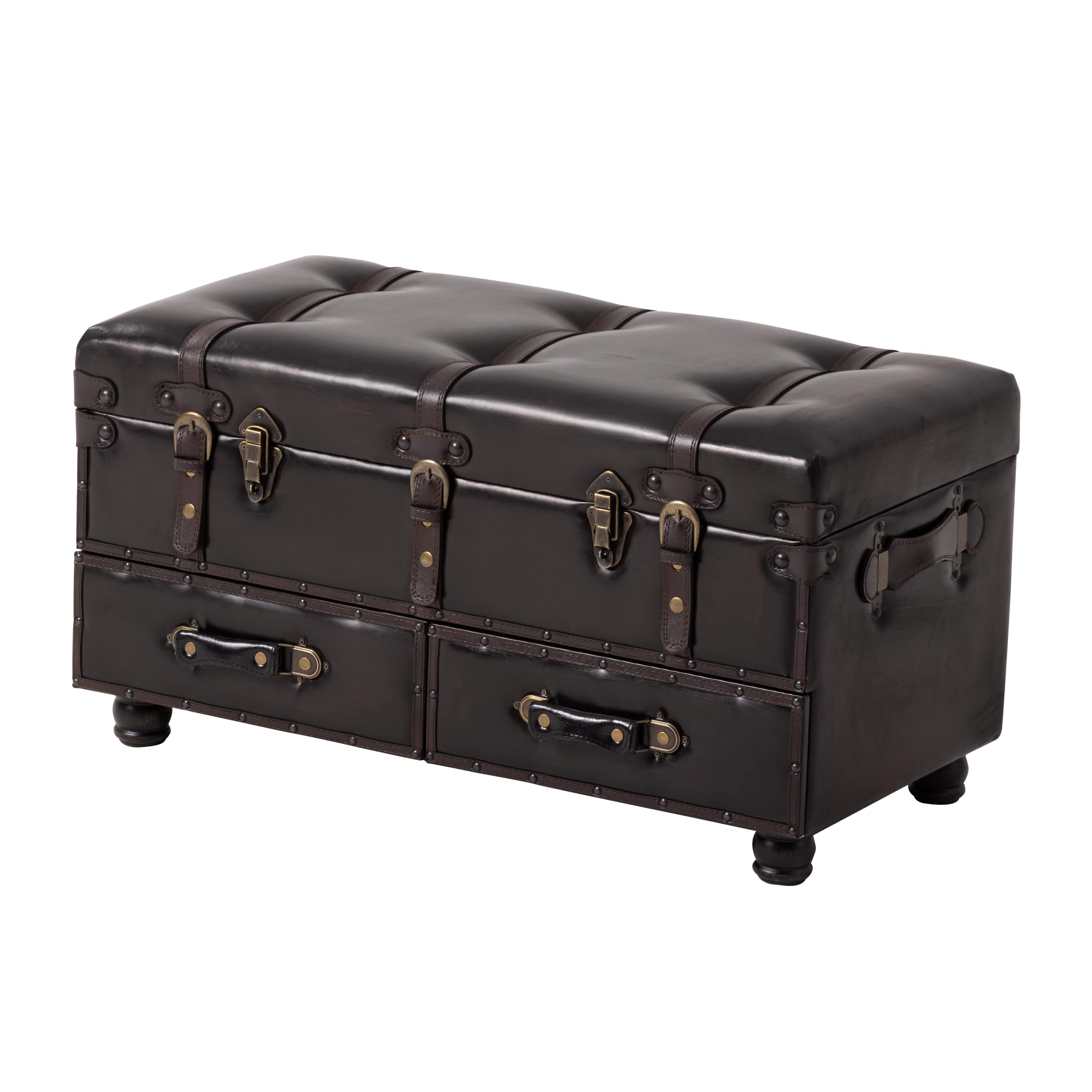 Vintage Storage Ottoman Bench with Buckle Closure