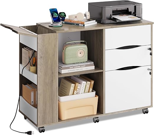 Mobile Filing Cabinet with Lock and Charging Station