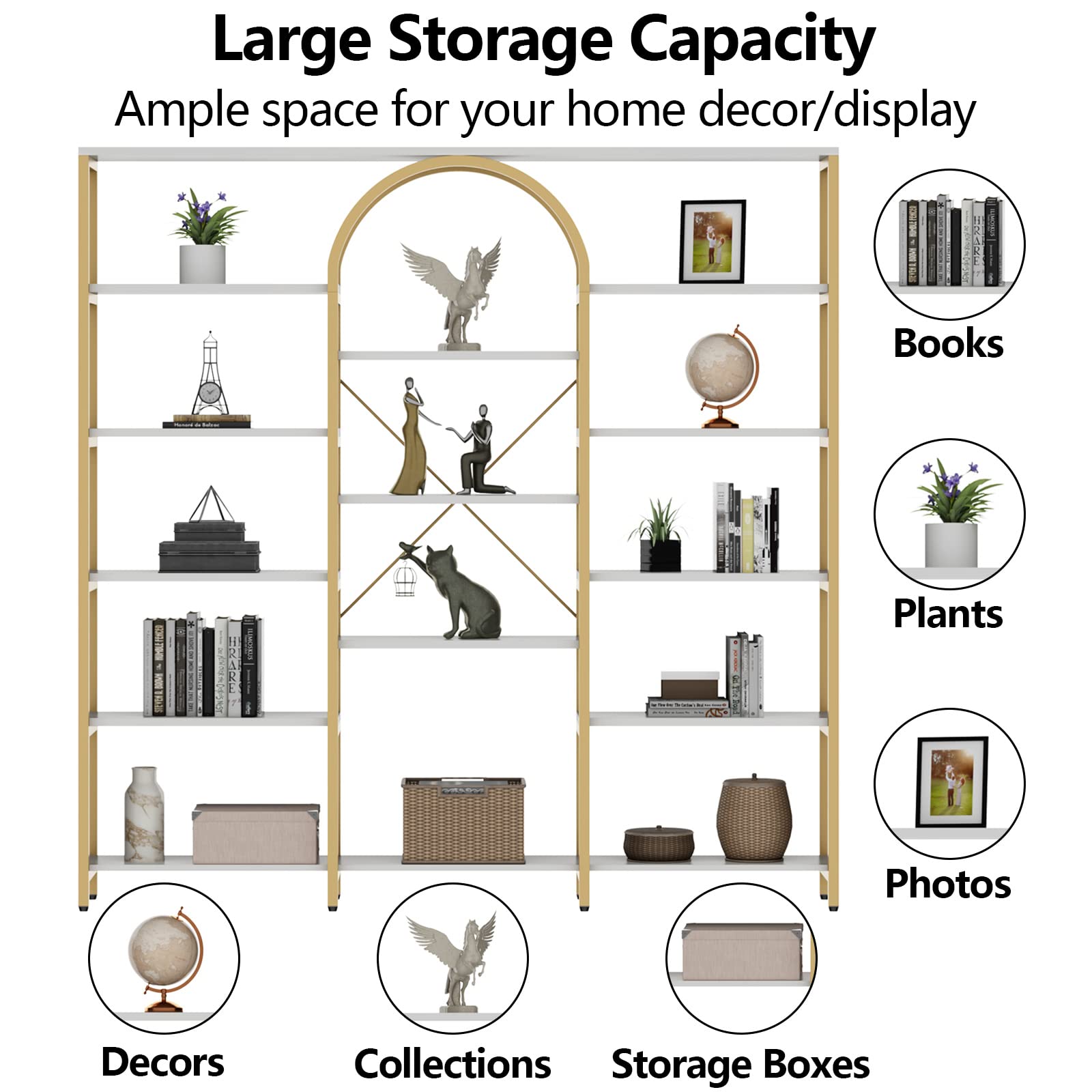 Triple Wide Gold Bookshelf 70.87" x 71.34"