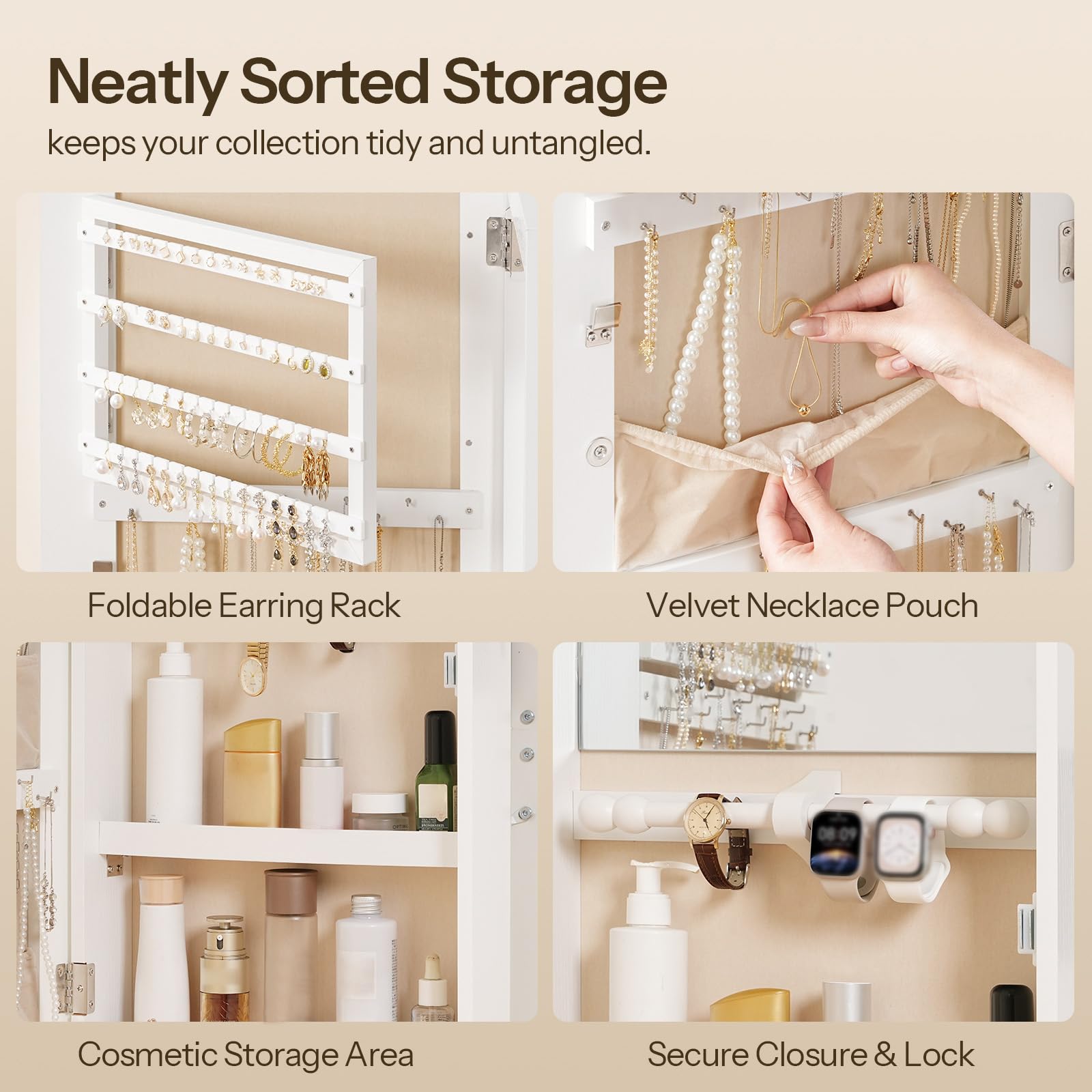 Wide LED Jewelry Cabinet with Mirror