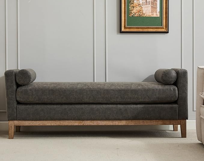 Oversize Boucle Bench Ottoman with 2 Bolster Pillows