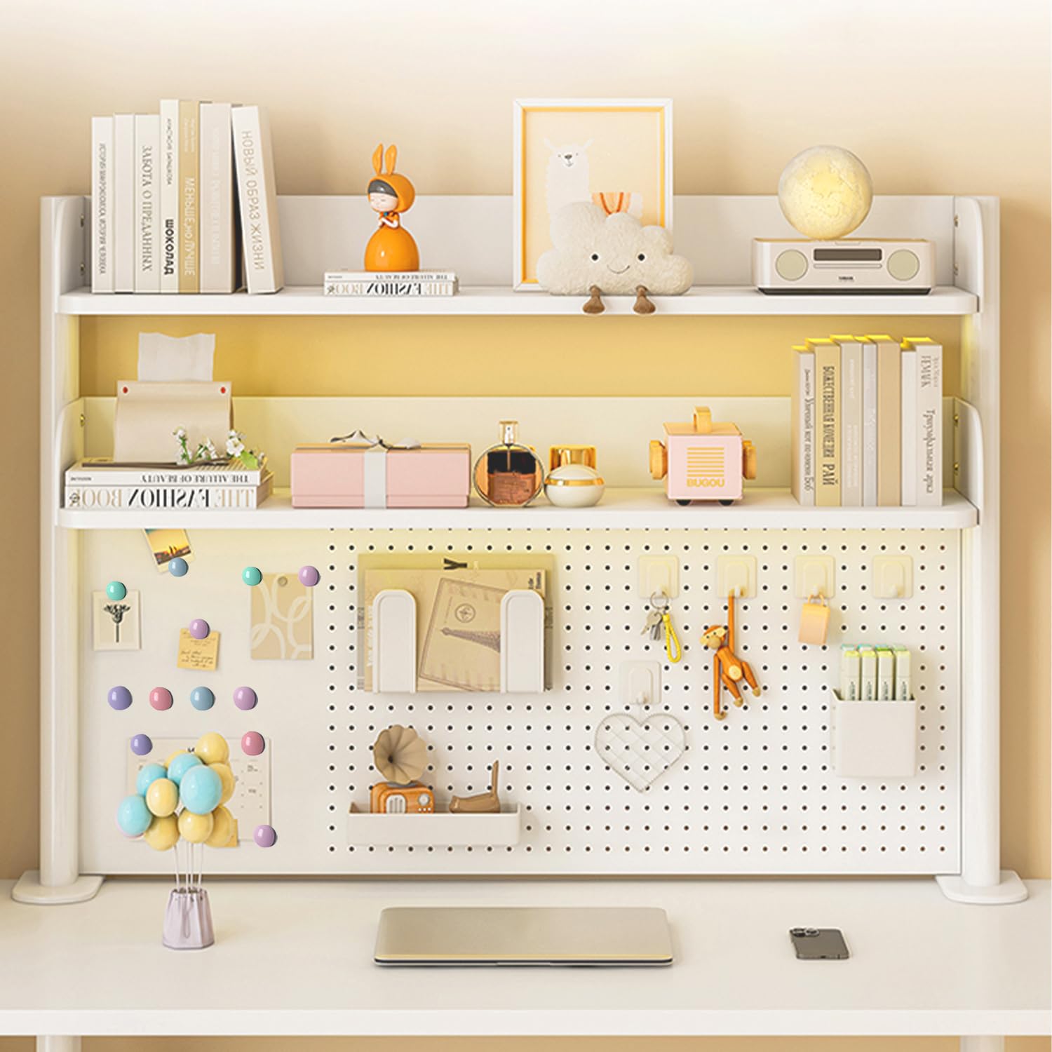 Clamp On Desk Organizer Shelf with Pegboard