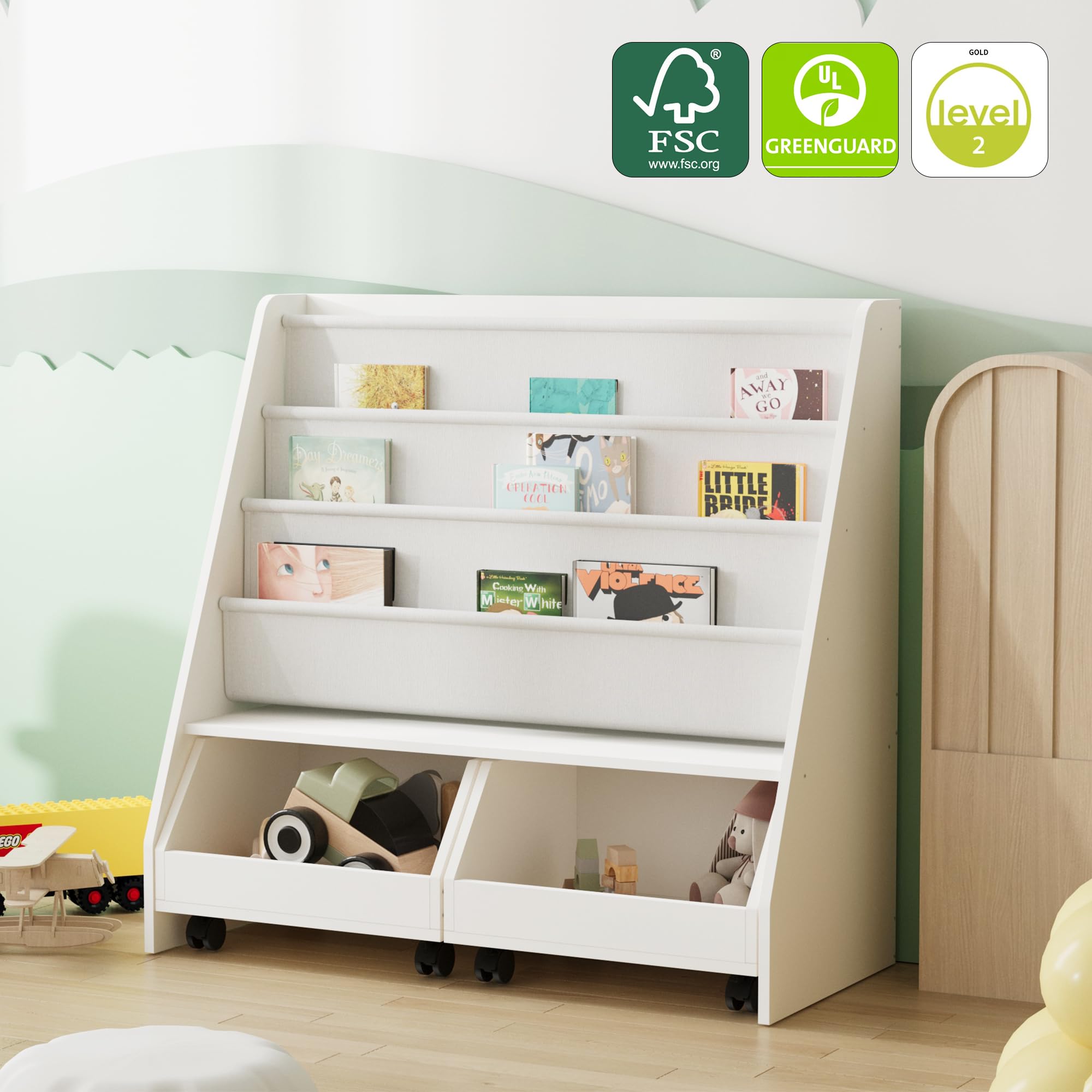 Kids Bookshelf with Storage and Drawers