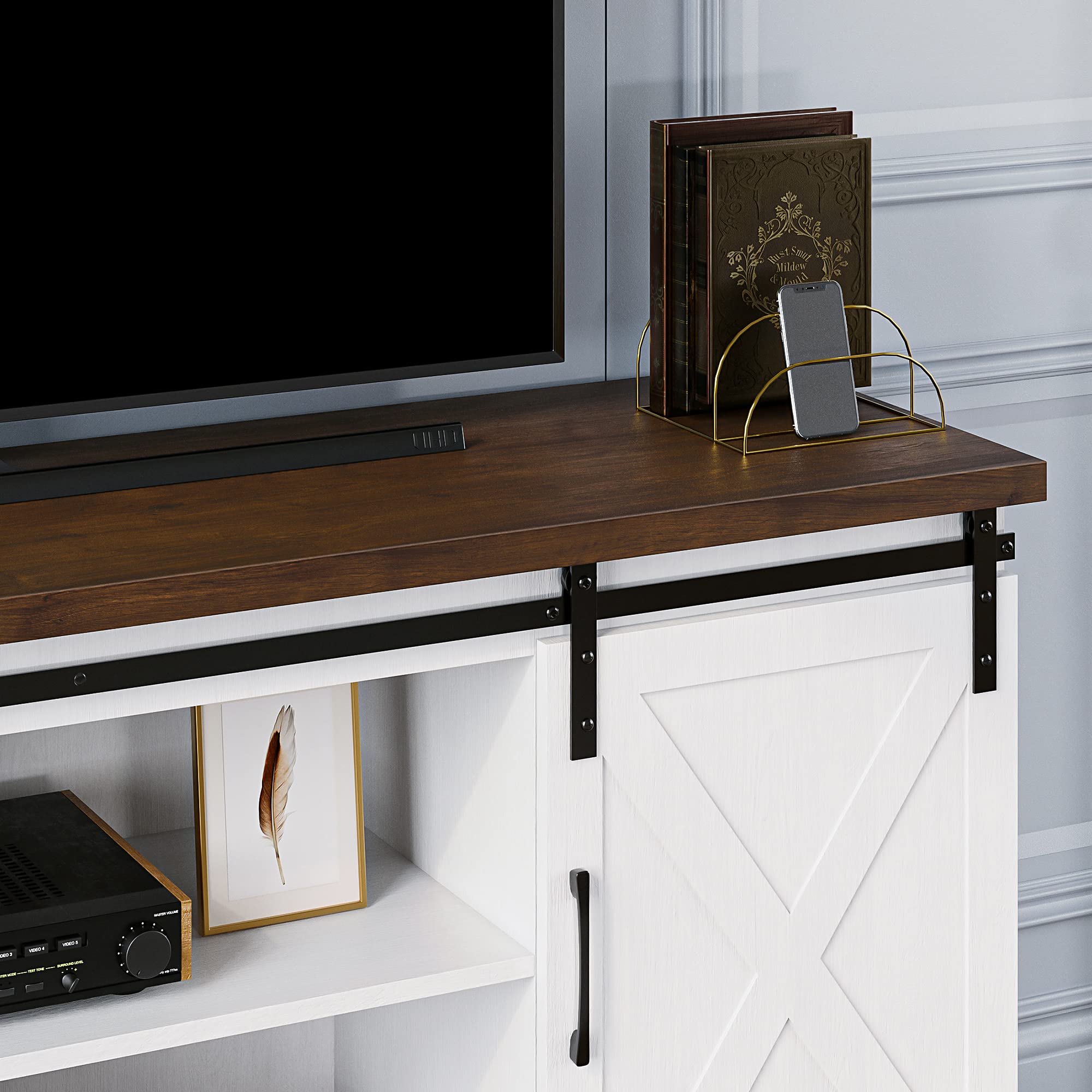 Farmhouse TV Stand for 65 Inch TV with Barn Doors and Storage