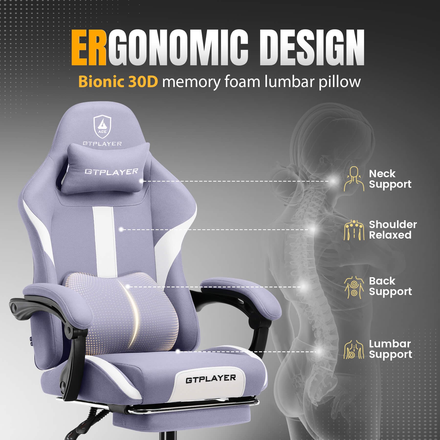 Ergonomic Gaming Chair with Pocket Spring Cushion and Footrest