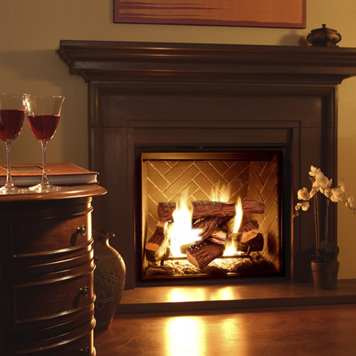 10-Piece Ceramic Fireplace Logs