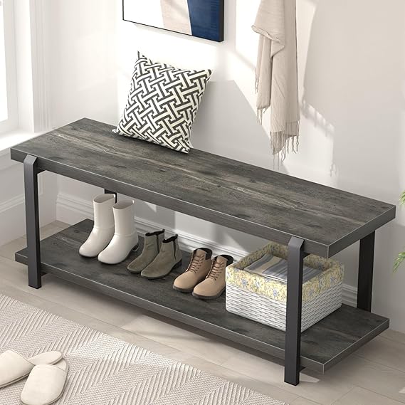 Shoe Storage Bench with Open Shelf